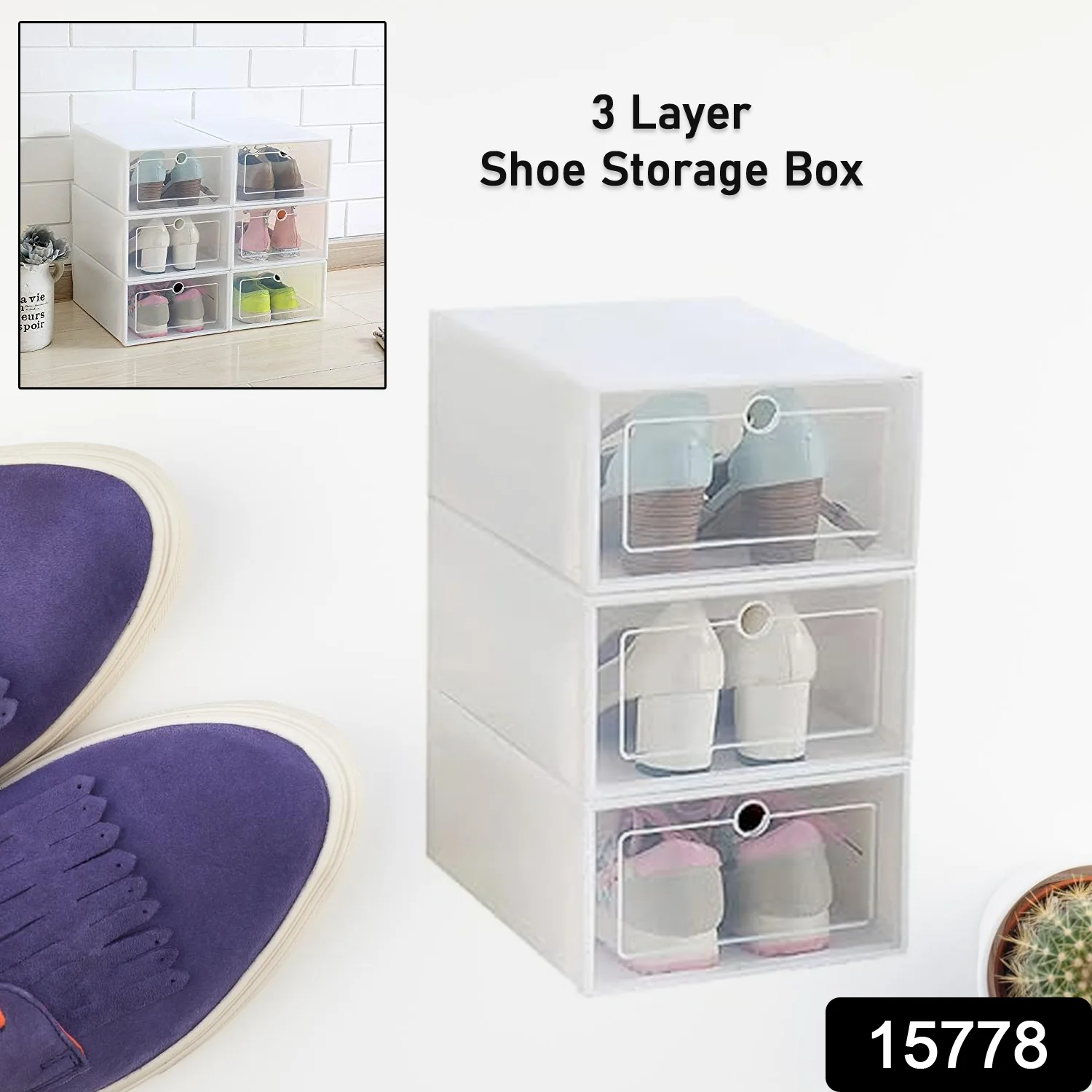 3 Layer Transparent Shoes Storage Box Plastic Stackable Shoe (1 Set / 3 Layer) - Image 2