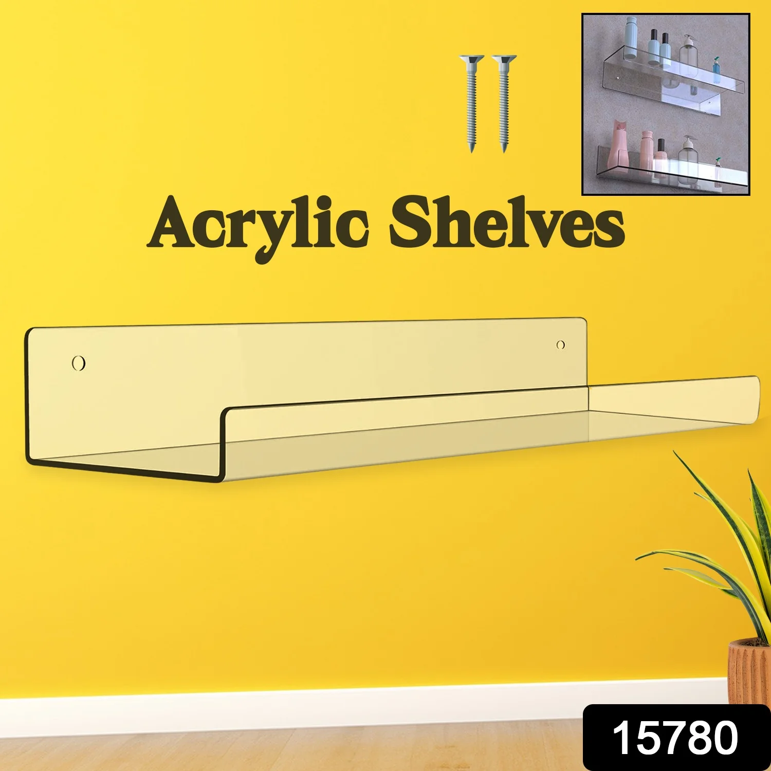 Acrylic Shelves, Clear Shelves Wall Mounted (38×11 Cm / 1 pc / With 2 Screw) - Image 2