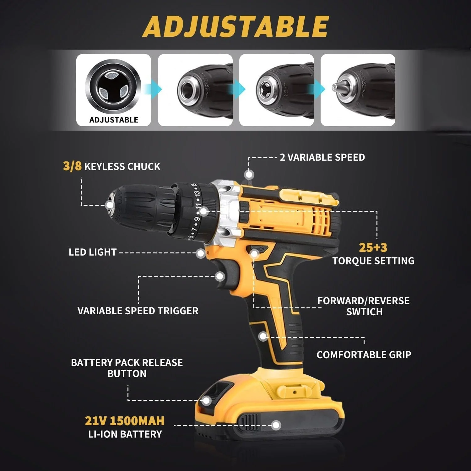 21 V lithium Double battery cordless drill set (29 Pcs Set) - Image 3