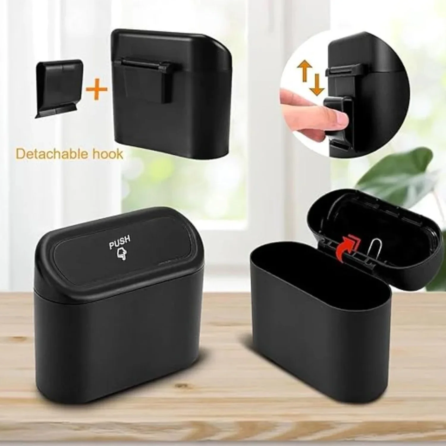 Mini Car Trash Can with Lid, Waterproof Car Trash Bin Storage Box (1 Pc) - Image 4