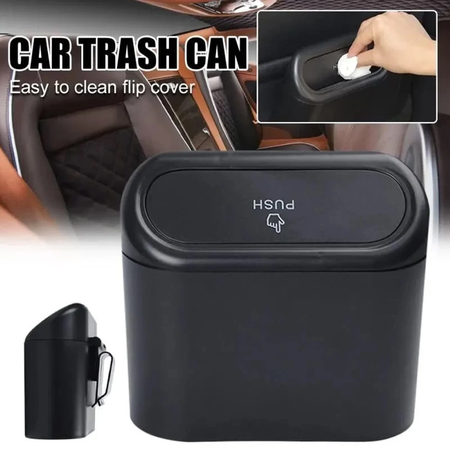 Mini Car Trash Can with Lid, Waterproof Car Trash Bin Storage Box (1 Pc) - Image 6
