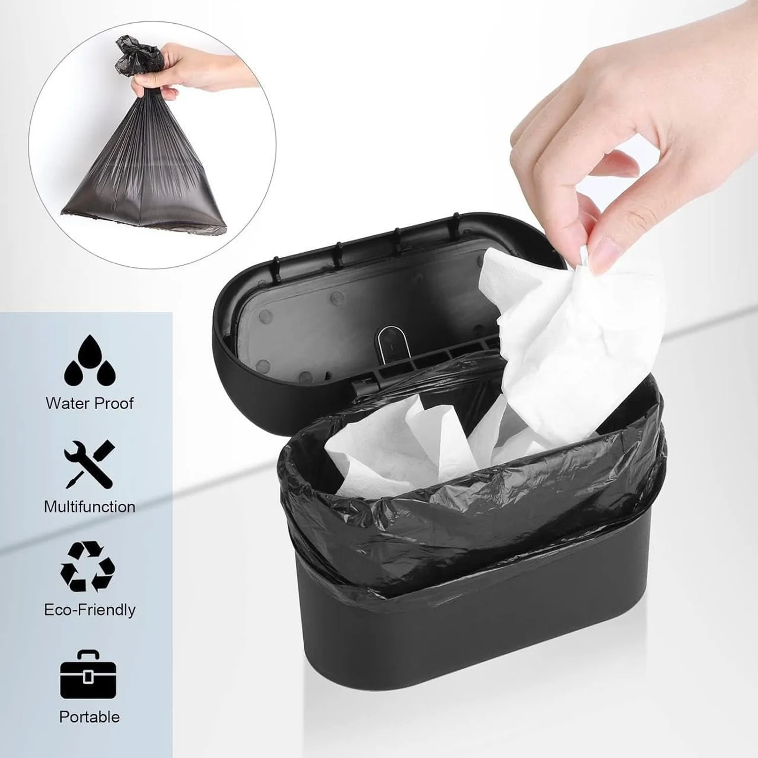 Mini Car Trash Can with Lid, Waterproof Car Trash Bin Storage Box (1 Pc) - Image 7
