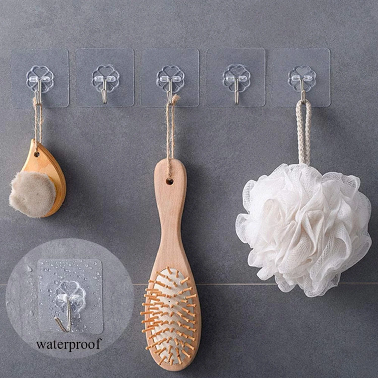 Self Adhesive Transparent Sticky Plastic & Stainless Steel Wall Hooks (10 Pcs Set) - Image 4