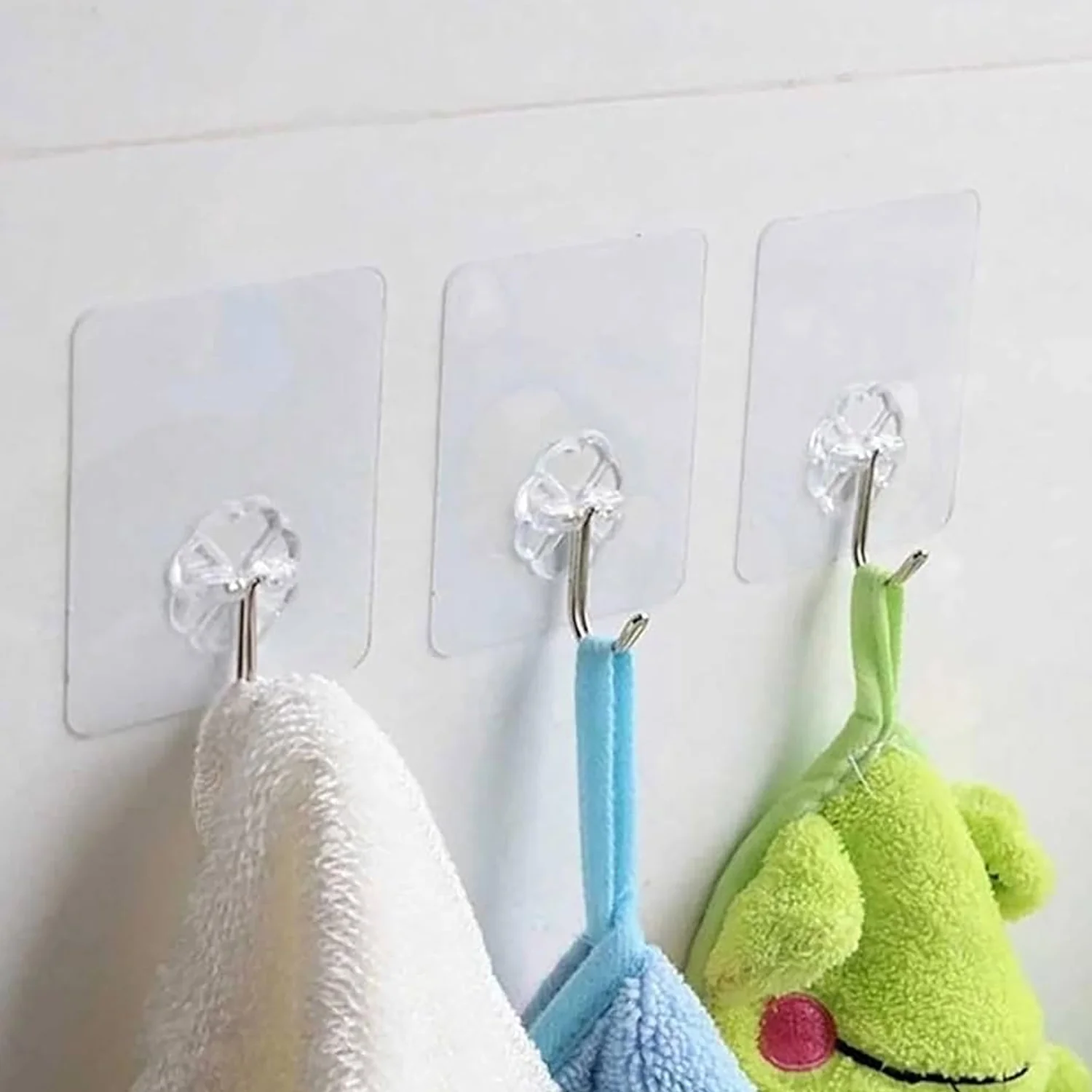 Self Adhesive Transparent Sticky Plastic & Stainless Steel Wall Hooks (10 Pcs Set) - Image 5