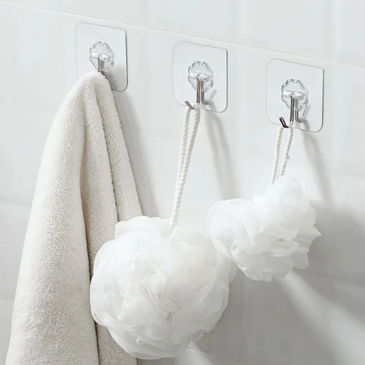 Self Adhesive Transparent Sticky Plastic & Stainless Steel Wall Hooks (10 Pcs Set) - Image 6