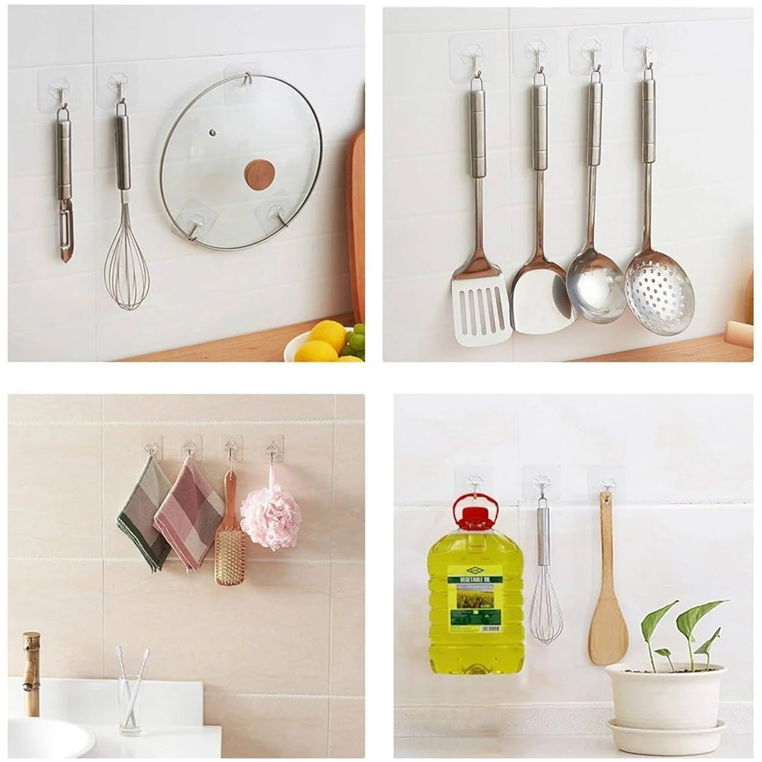 Self Adhesive Transparent Sticky Plastic & Stainless Steel Wall Hooks (10 Pcs Set) - Image 7