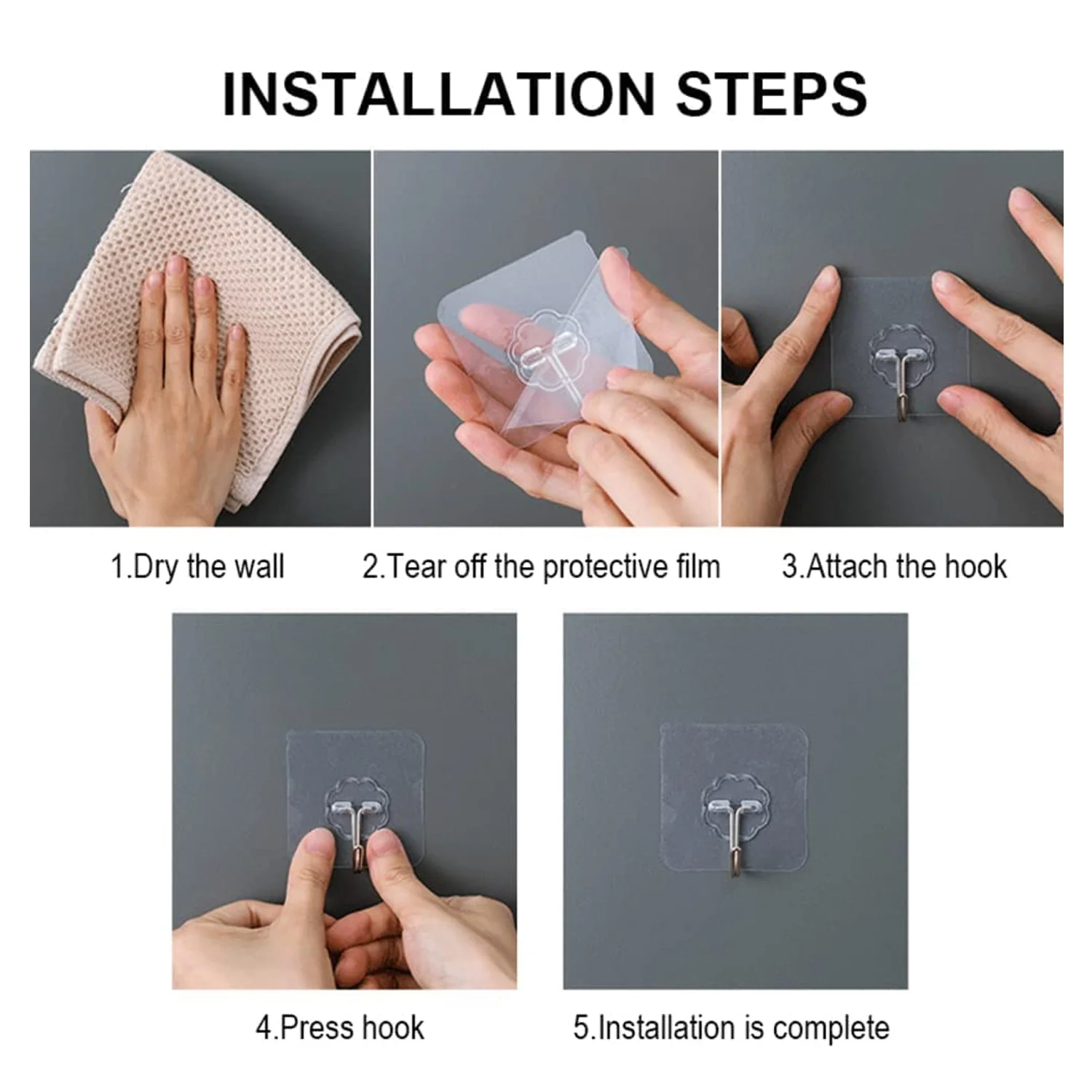Self Adhesive Transparent Sticky Plastic & Stainless Steel Wall Hooks (10 Pcs Set) - Image 8