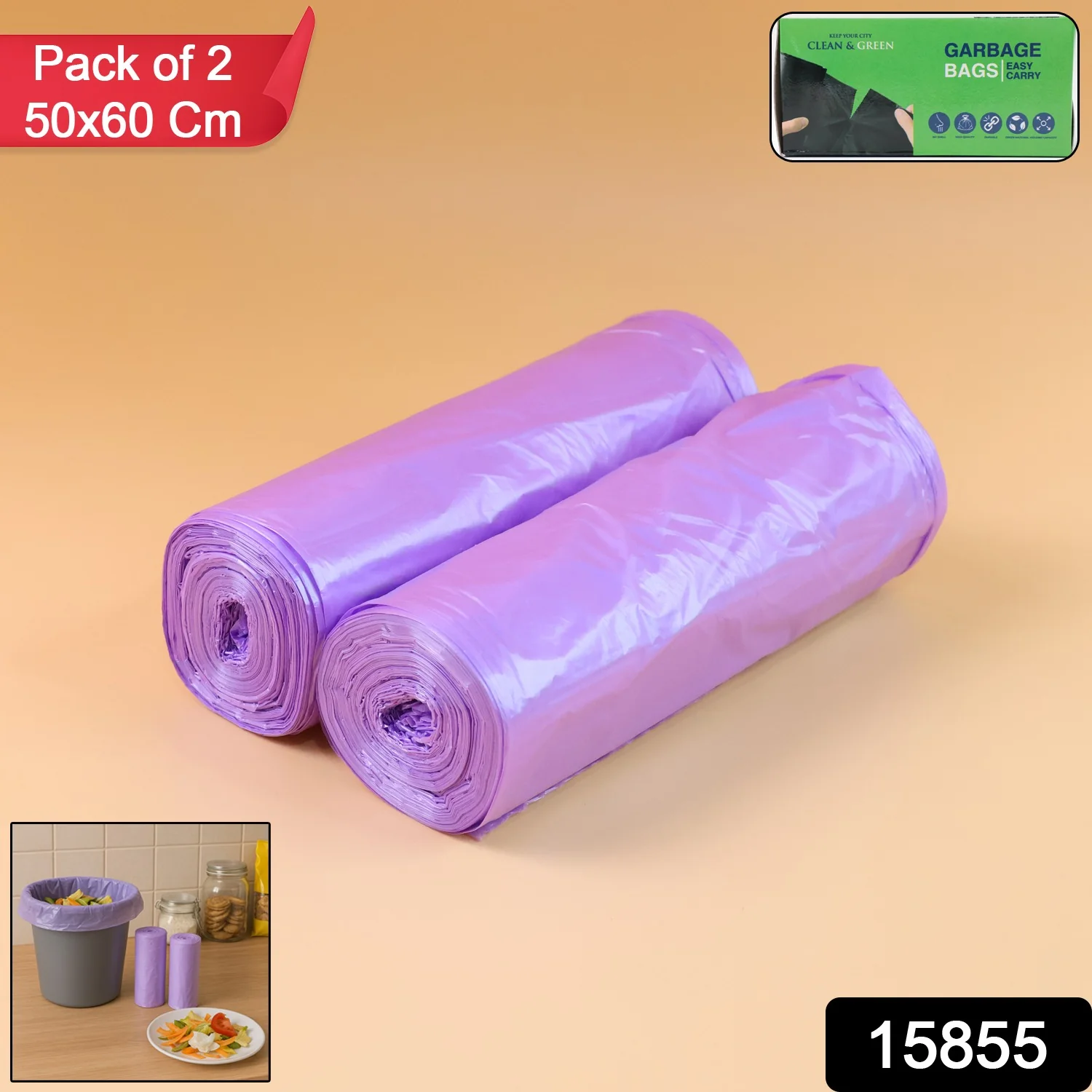 High-Quality Garbage Bags 50x60 cm (Mix Color / 2 Pc) - Image 2