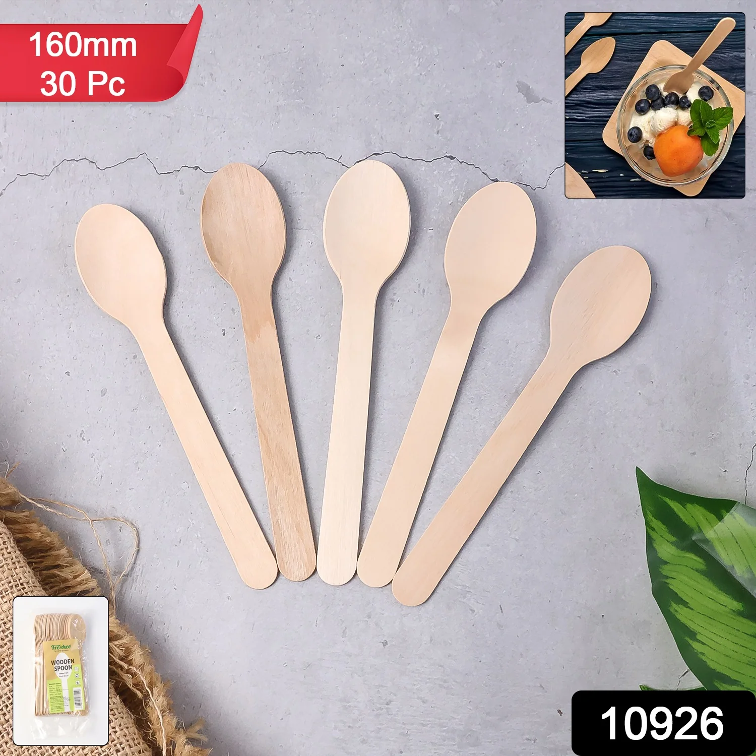 160mm Wooden Spoon – 30 Pcs Pack - Image 2