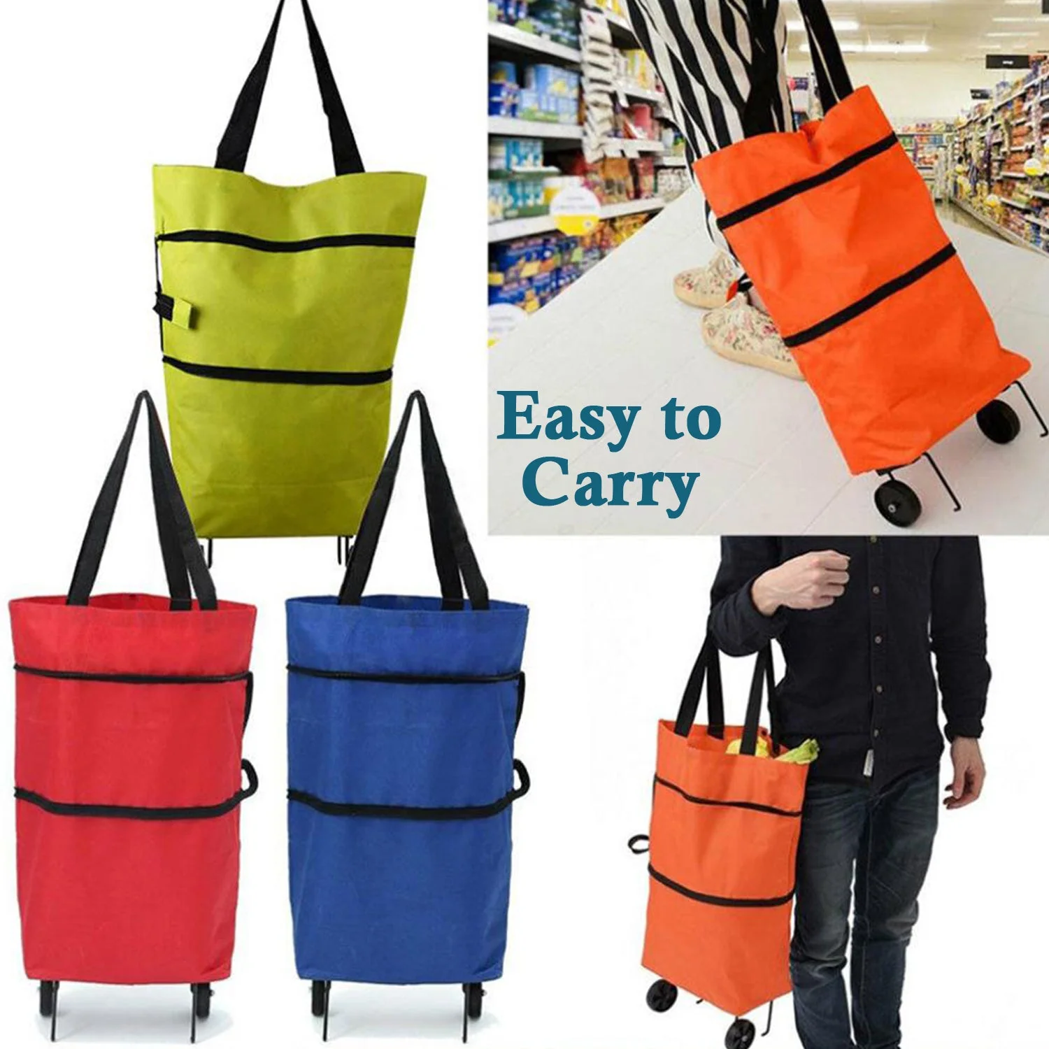 Folding Cart Bags Trolley Shopping Bag For Travel Luggage - Image 3