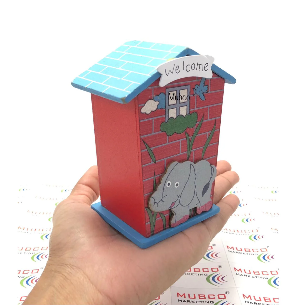Cute Cartoon House Shaped Lovely Wooden Piggy Bank Money Bank - Image 6