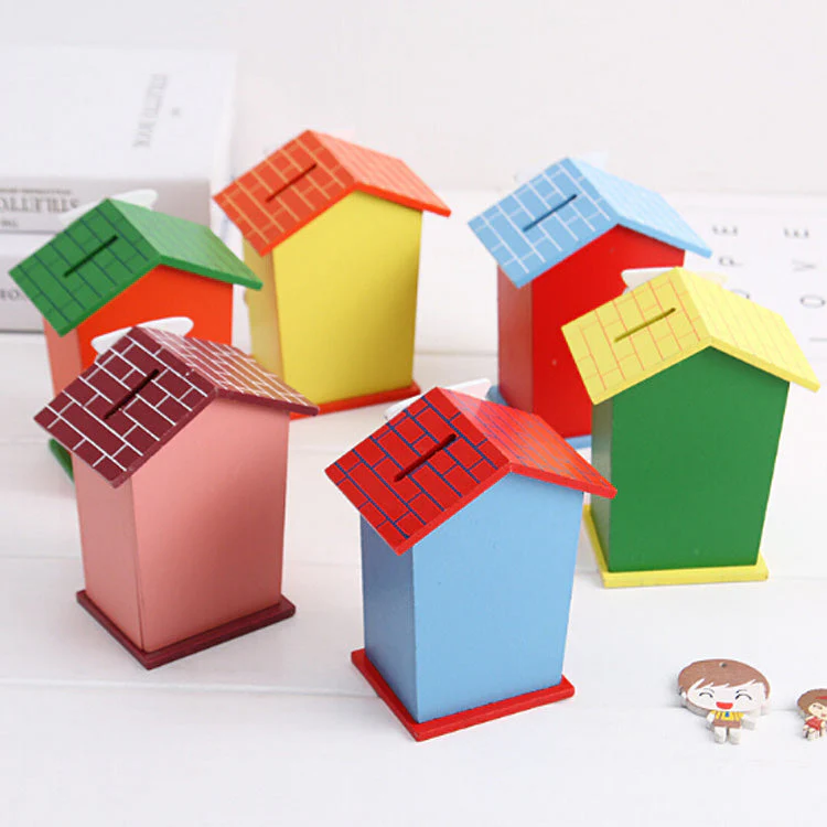Cute Cartoon House Shaped Lovely Wooden Piggy Bank Money Bank - Image 7