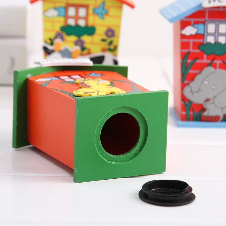 Cute Cartoon House Shaped Lovely Wooden Piggy Bank Money Bank - Image 8