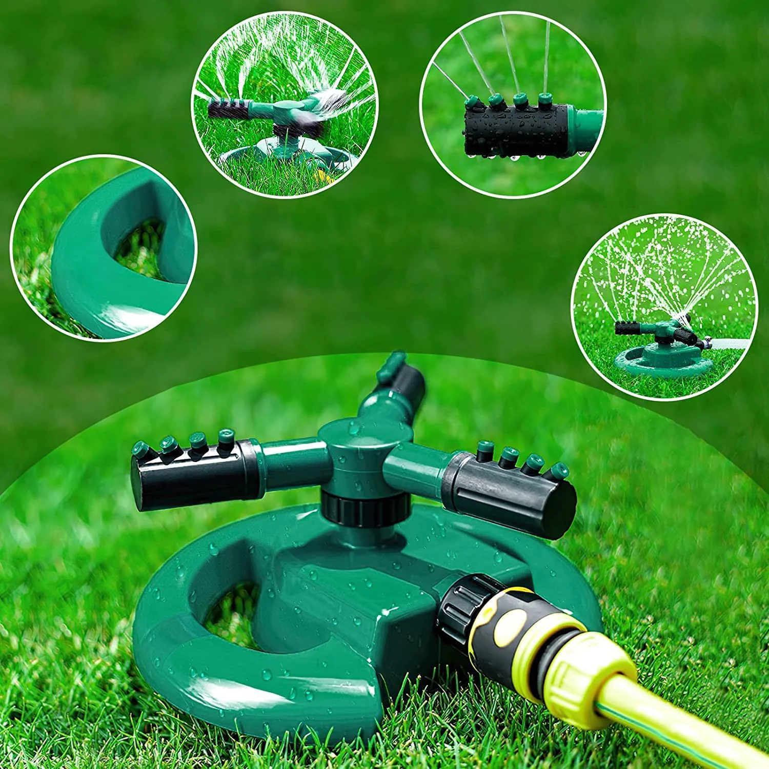 3 Arm 360° Sector Rotating Water Sprinkler Garden Pipe Hose Irrigation Yard - Image 7