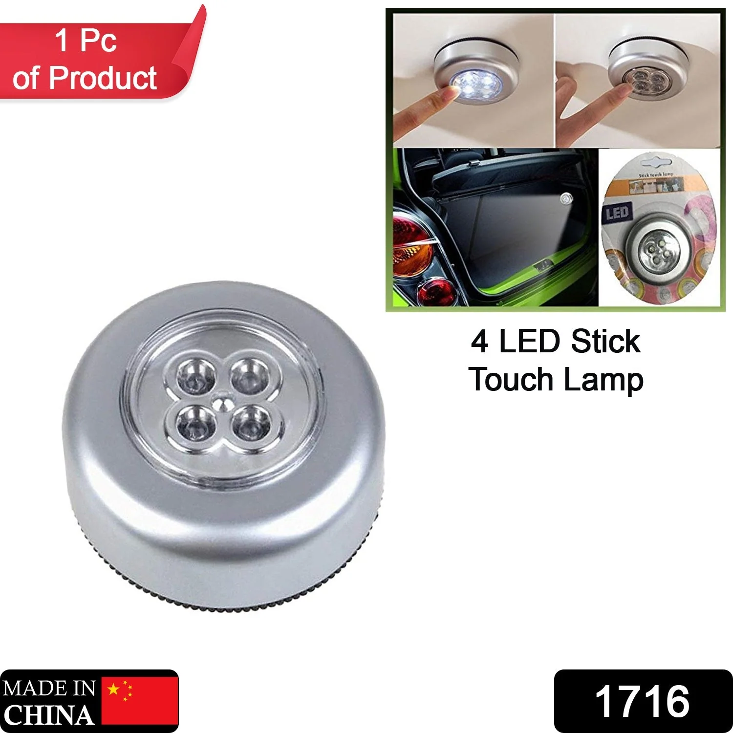 4 LED Battery-Powered Wireless Night Light Stick Tap Touch Lamp - Image 2