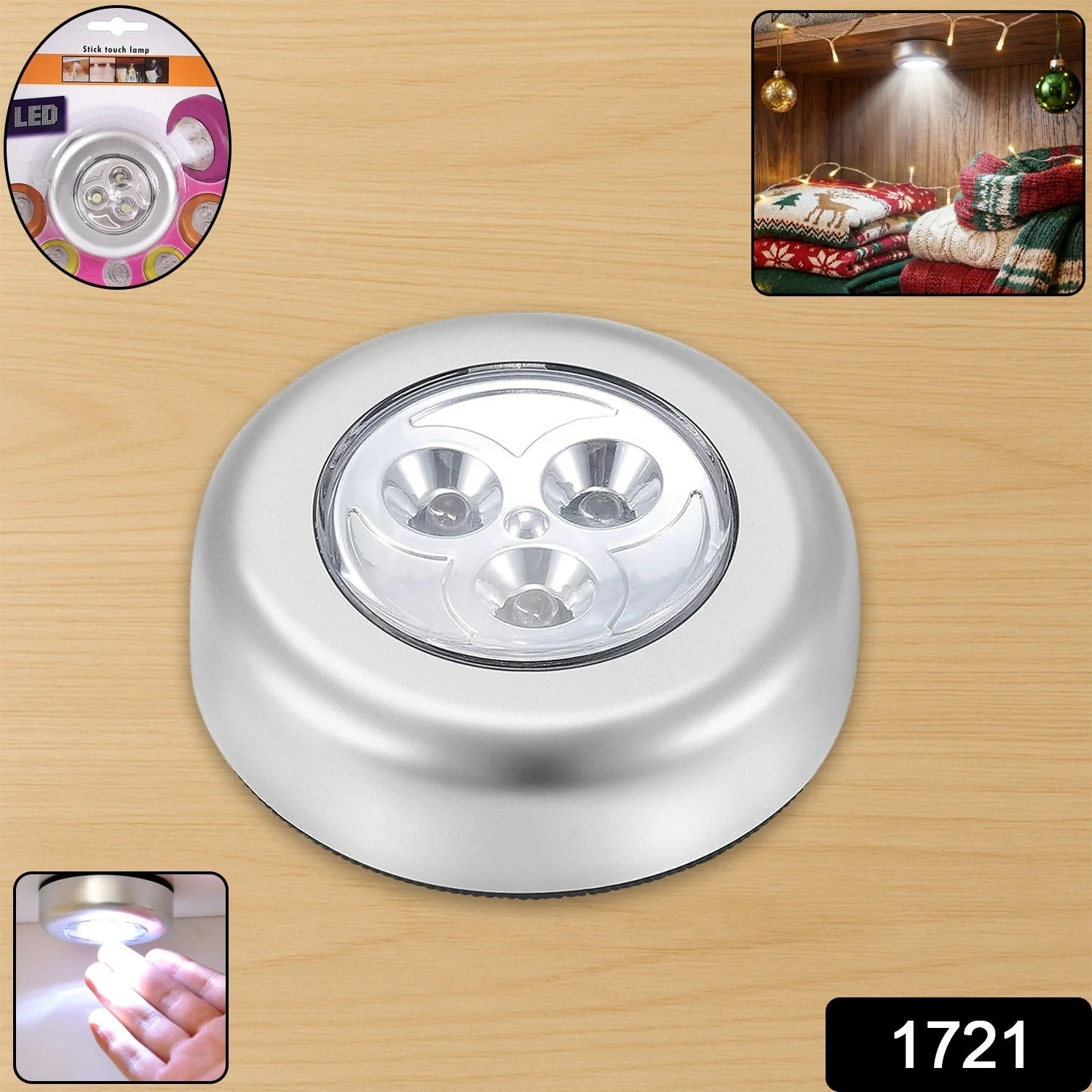 Christmas 3 Led Cordless Stick Tap Wardrobe Touch Light Lamp - Image 2