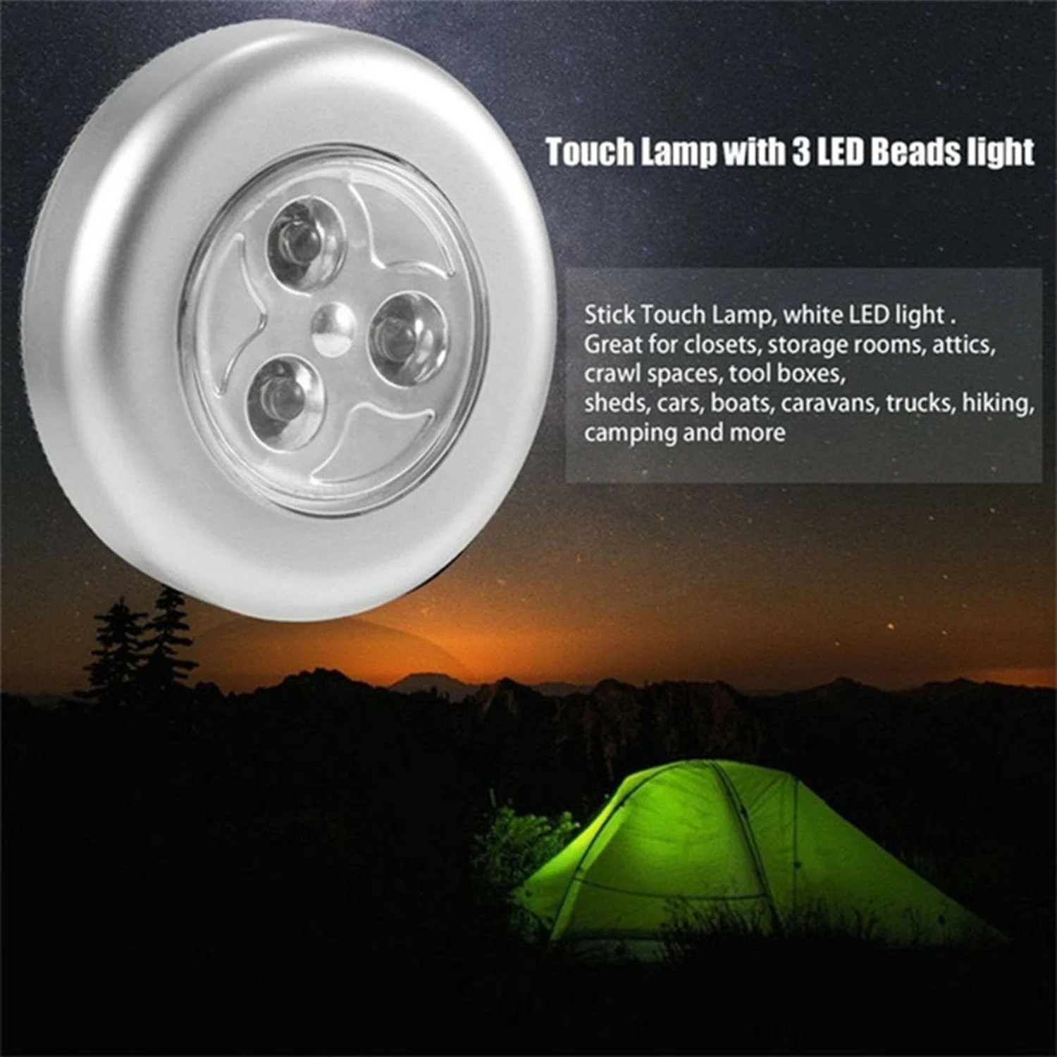 Christmas 3 Led Cordless Stick Tap Wardrobe Touch Light Lamp - Image 9