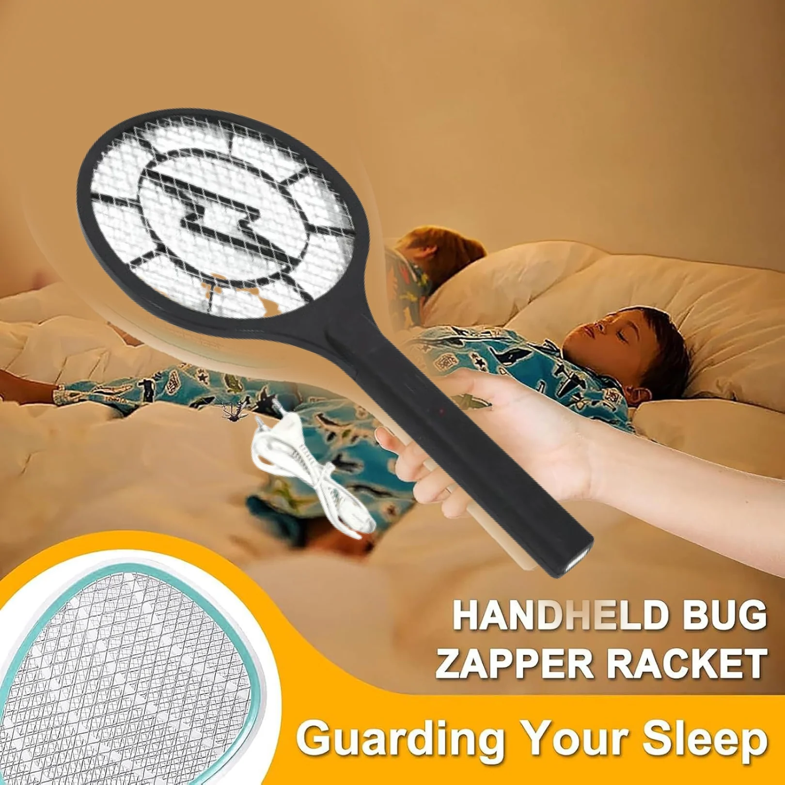 Rechargeable Electric Mosquito Killer Racket with Cable - Image 3