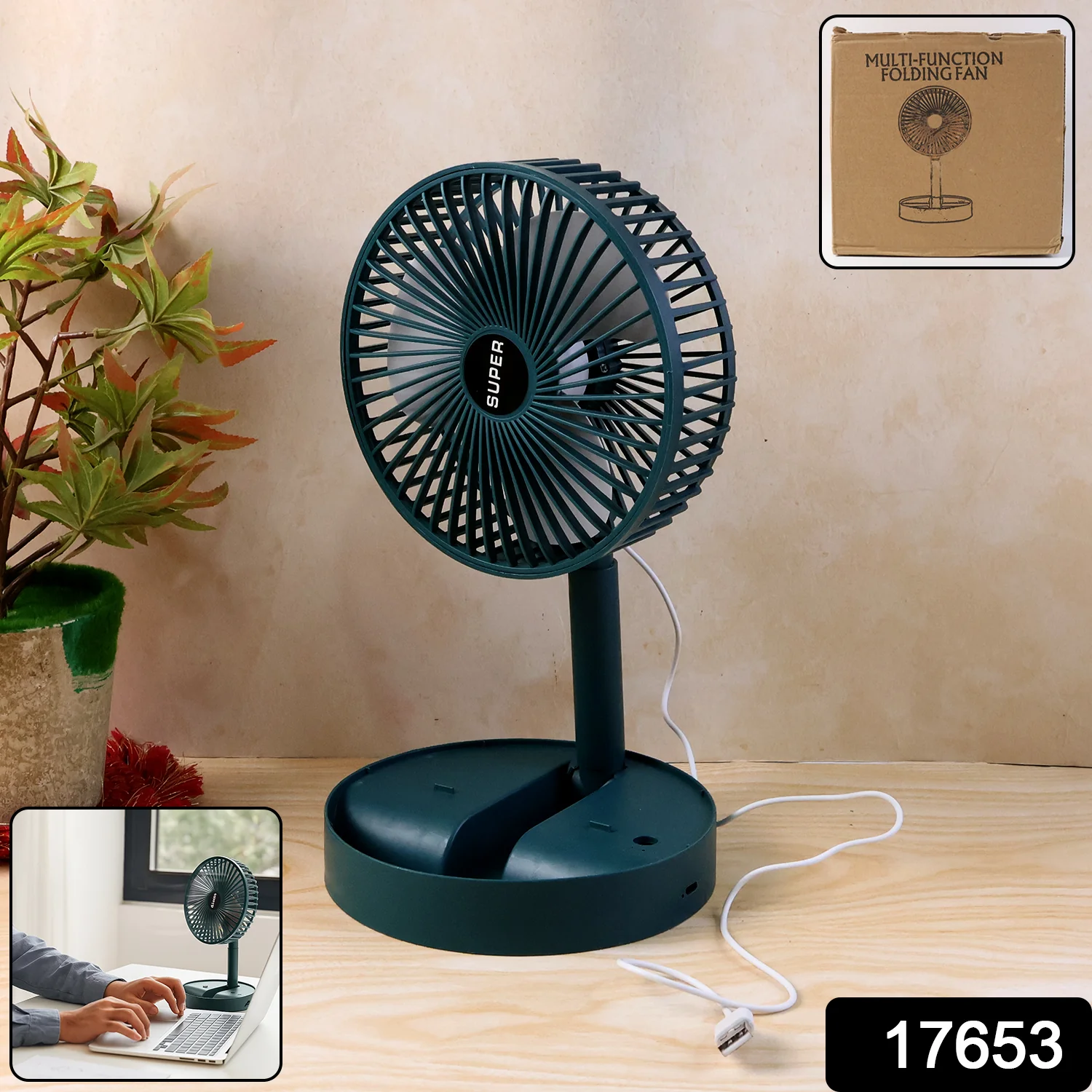 Sensor Foldable Mini Desk Fan with Adjustable Height and Angle (1 Pc) - Image 2