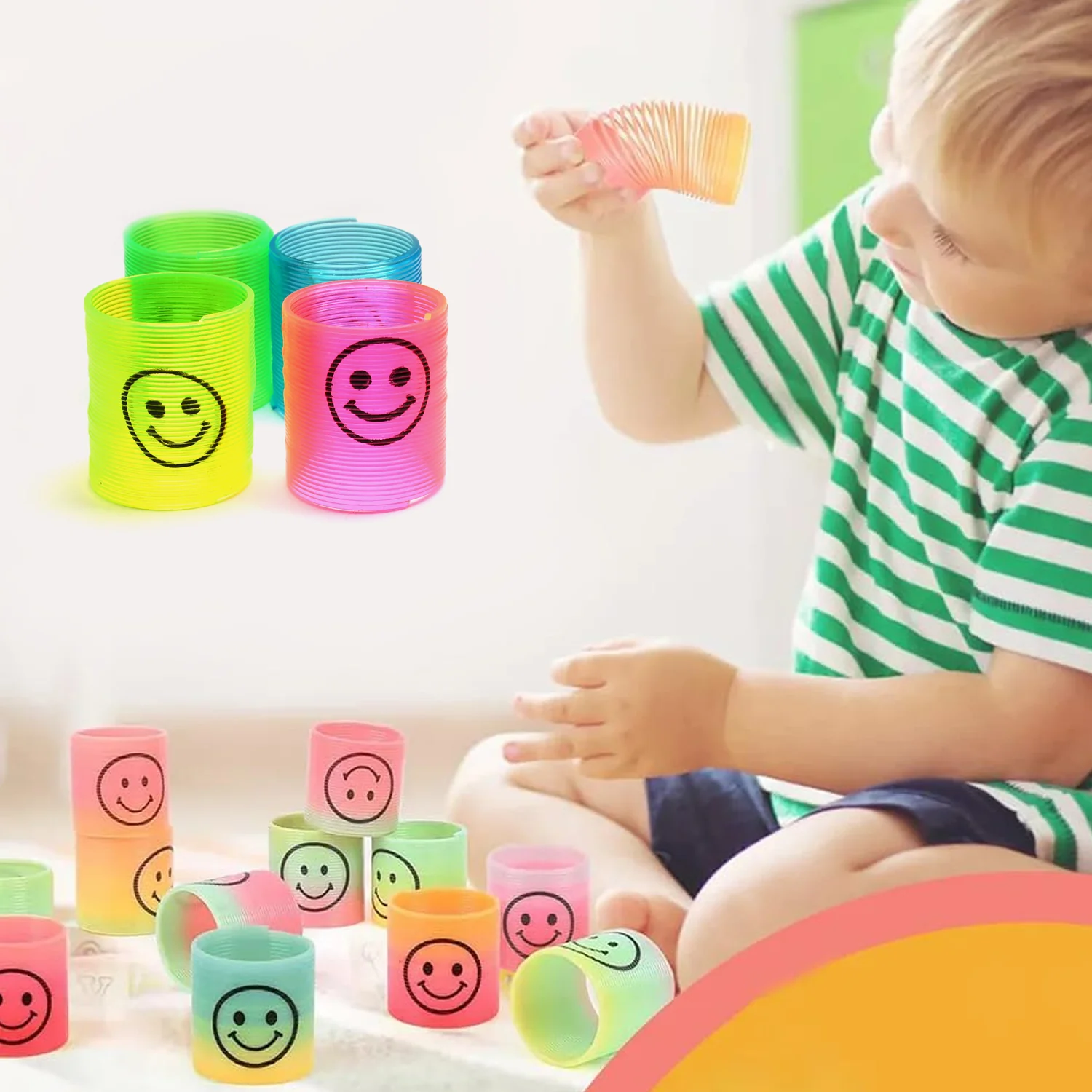 Multicolor Magic Smiley Spring, Spring Toys, Slinky spring toy(12 Pcs Set) - Image 4