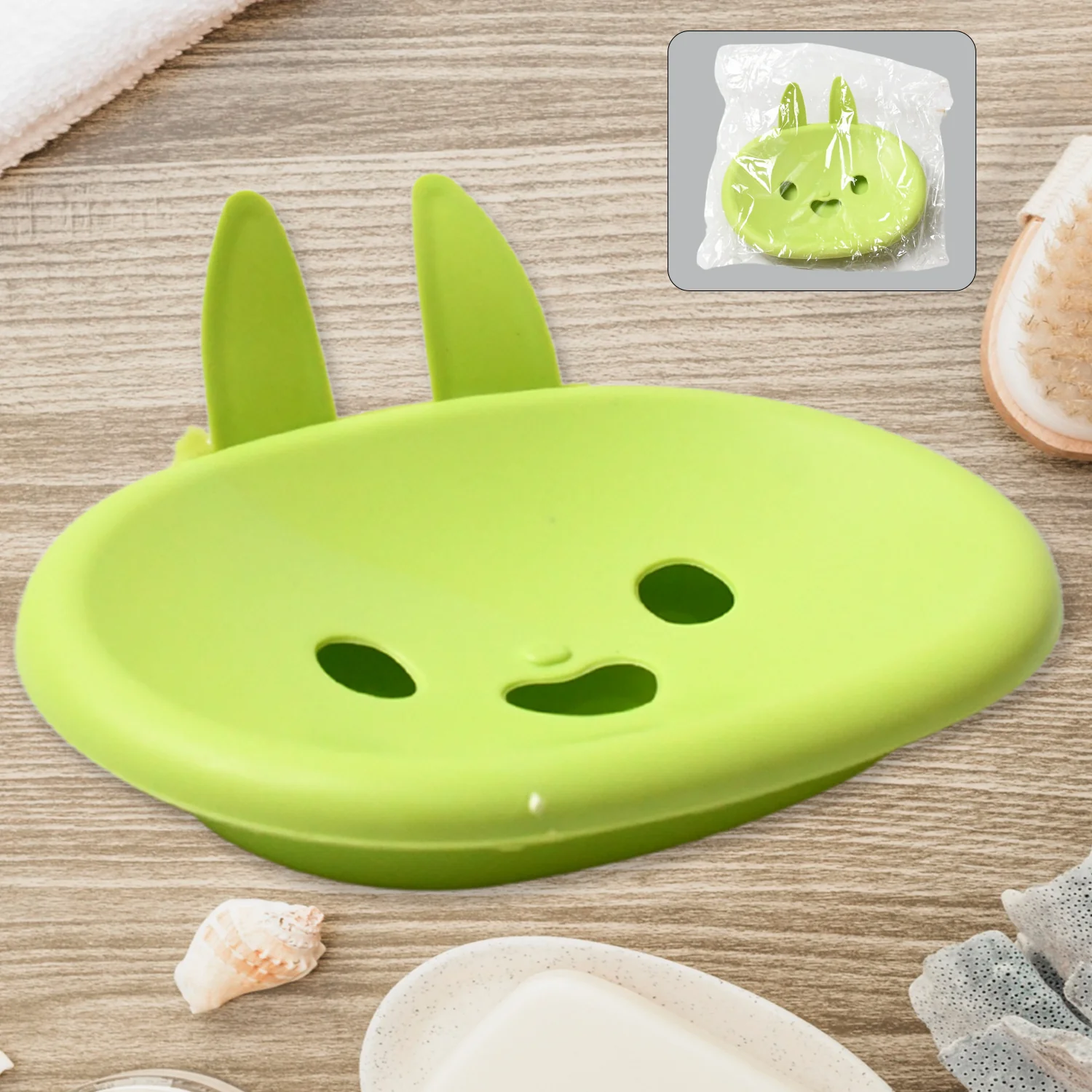 Soap Box  Cute Rabbit Shape Double Bowl Plastic Rack Storage - Image 3