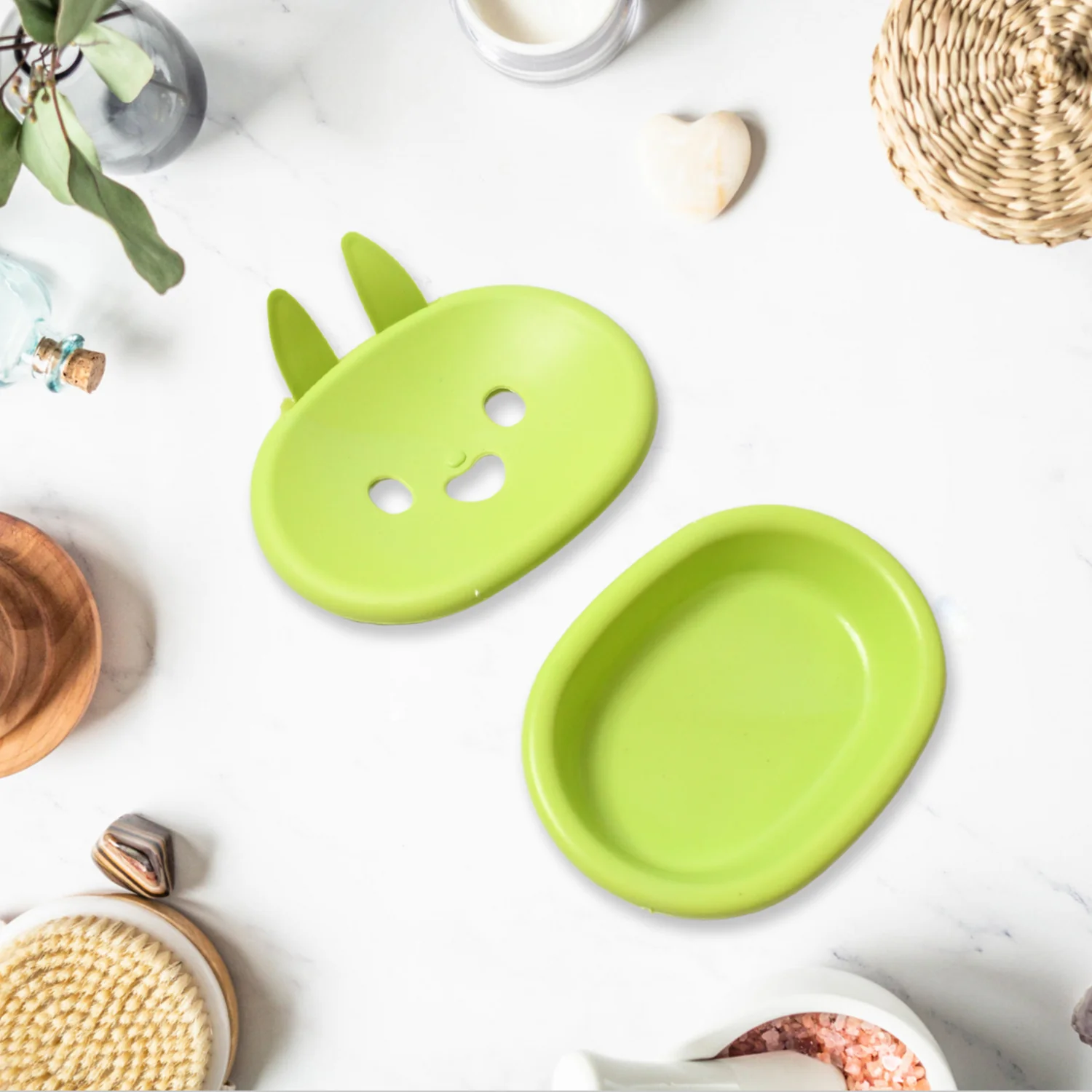 Soap Box  Cute Rabbit Shape Double Bowl Plastic Rack Storage - Image 6