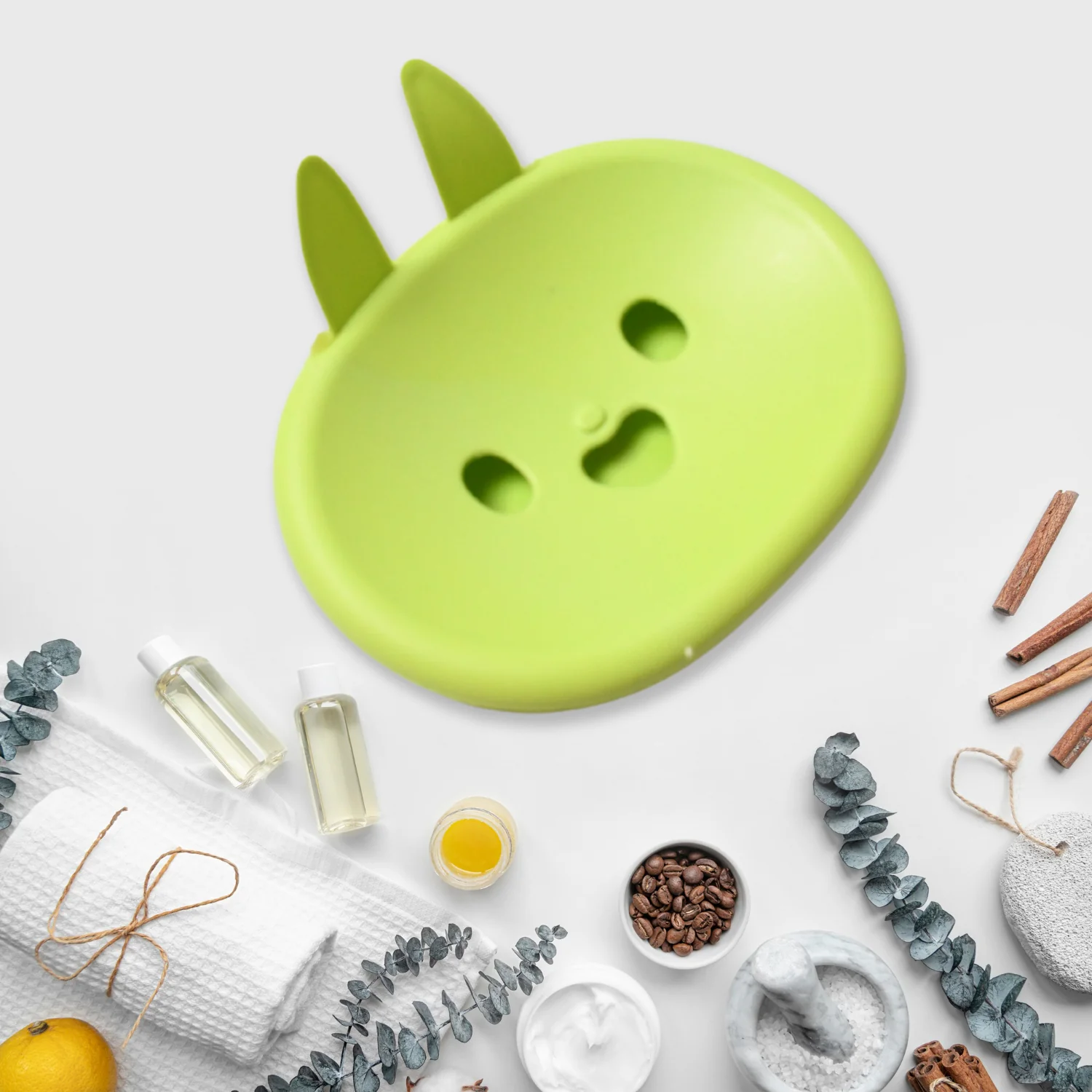 Soap Box  Cute Rabbit Shape Double Bowl Plastic Rack Storage - Image 7