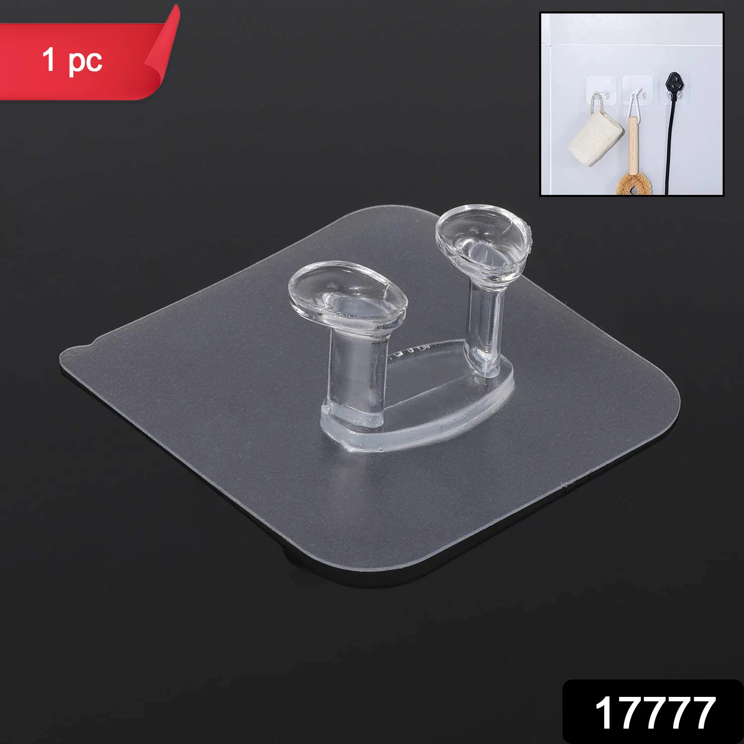 Transparent Self-Adhesive Wall Hook Waterproof & Oil-Proof Strong Holder (1 Pc) - Image 2