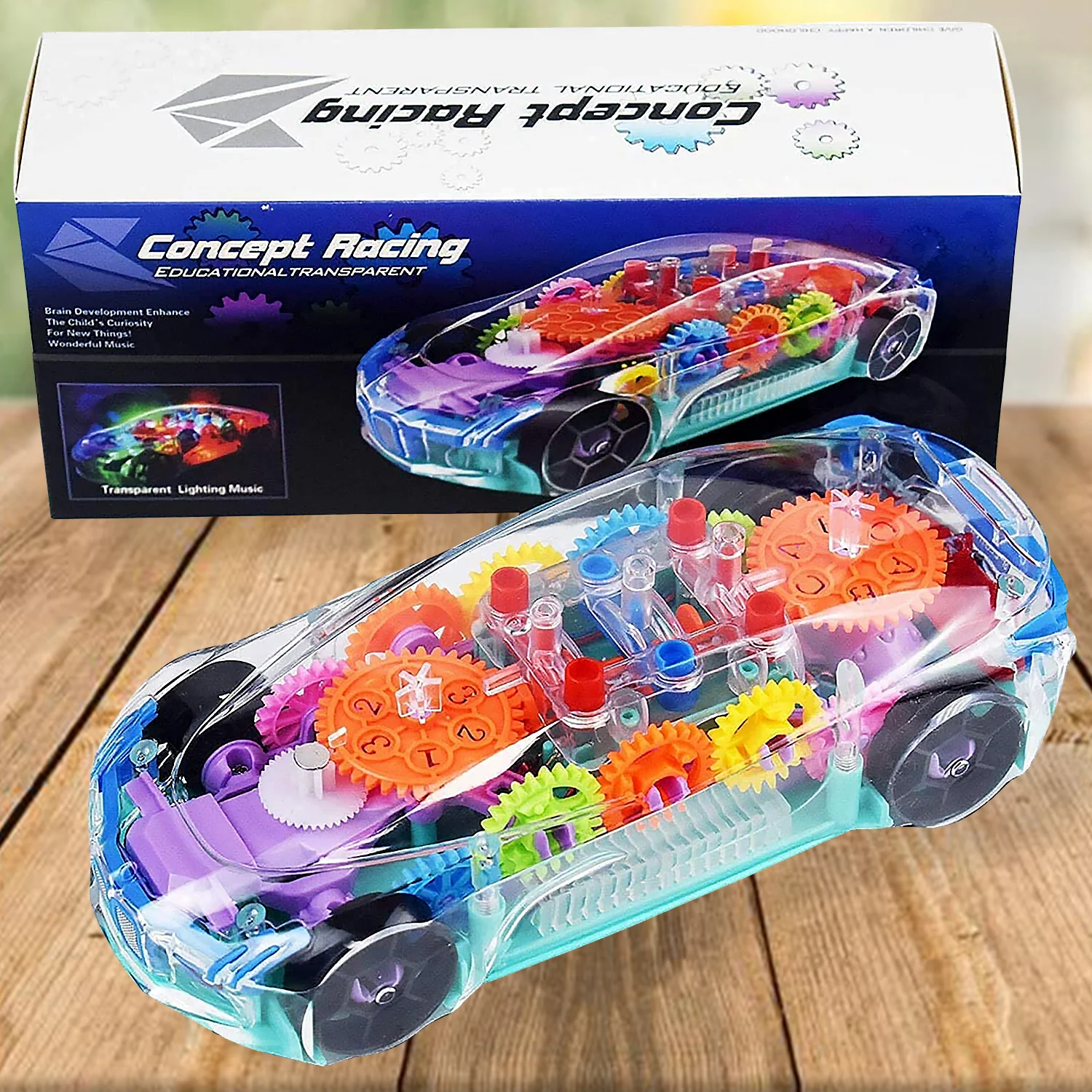 Rotating Transparent Gear Concept Car with Musical and 3D Flashing Lights Toy - Image 3