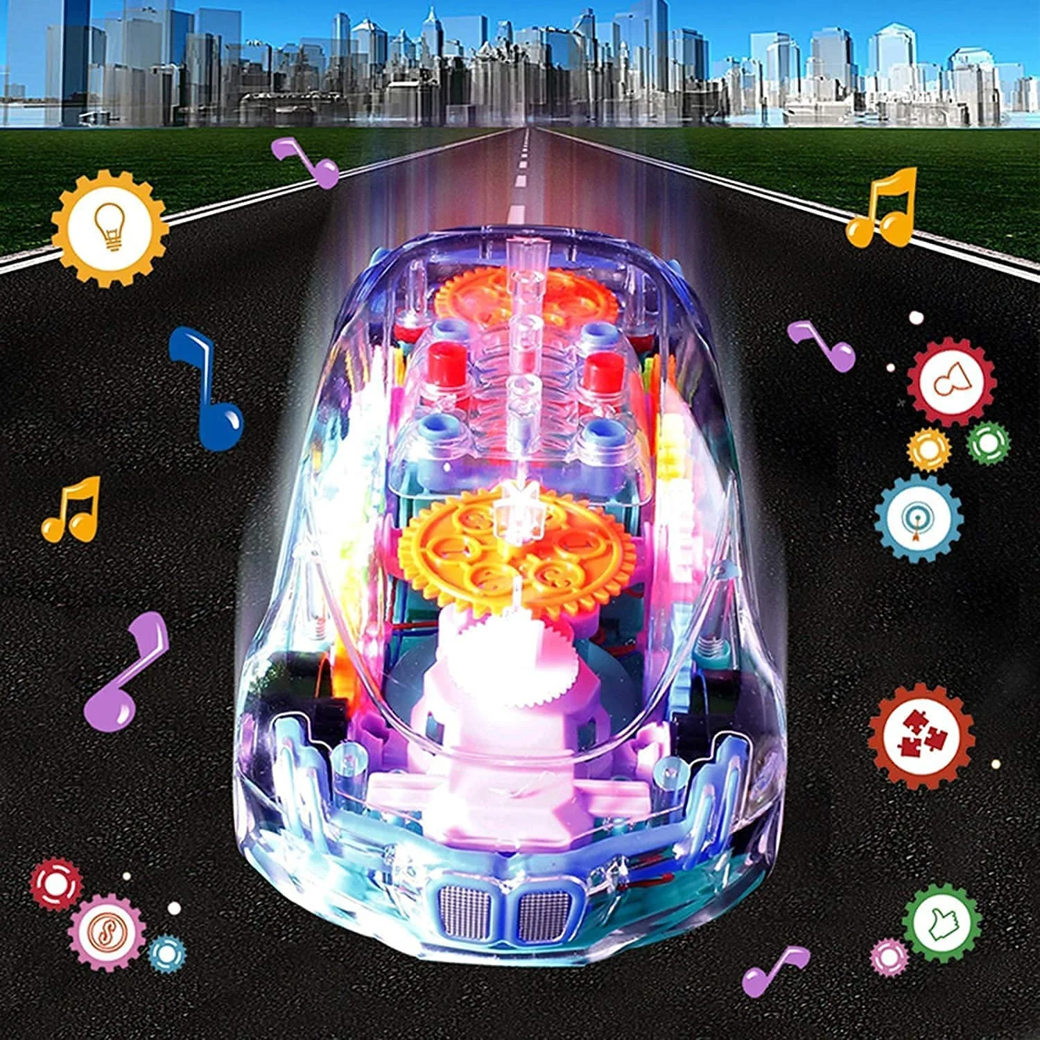 Rotating Transparent Gear Concept Car with Musical and 3D Flashing Lights Toy - Image 4