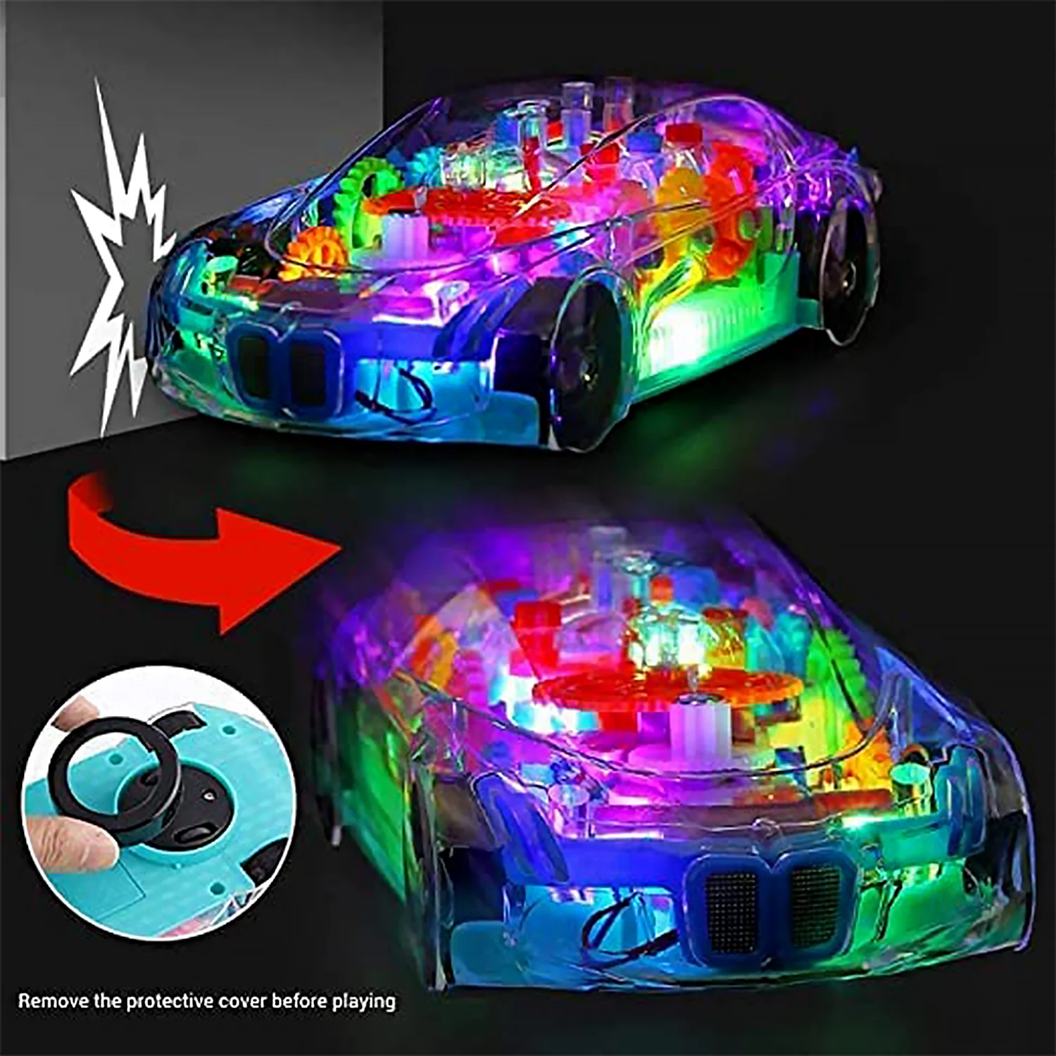 Rotating Transparent Gear Concept Car with Musical and 3D Flashing Lights Toy - Image 6