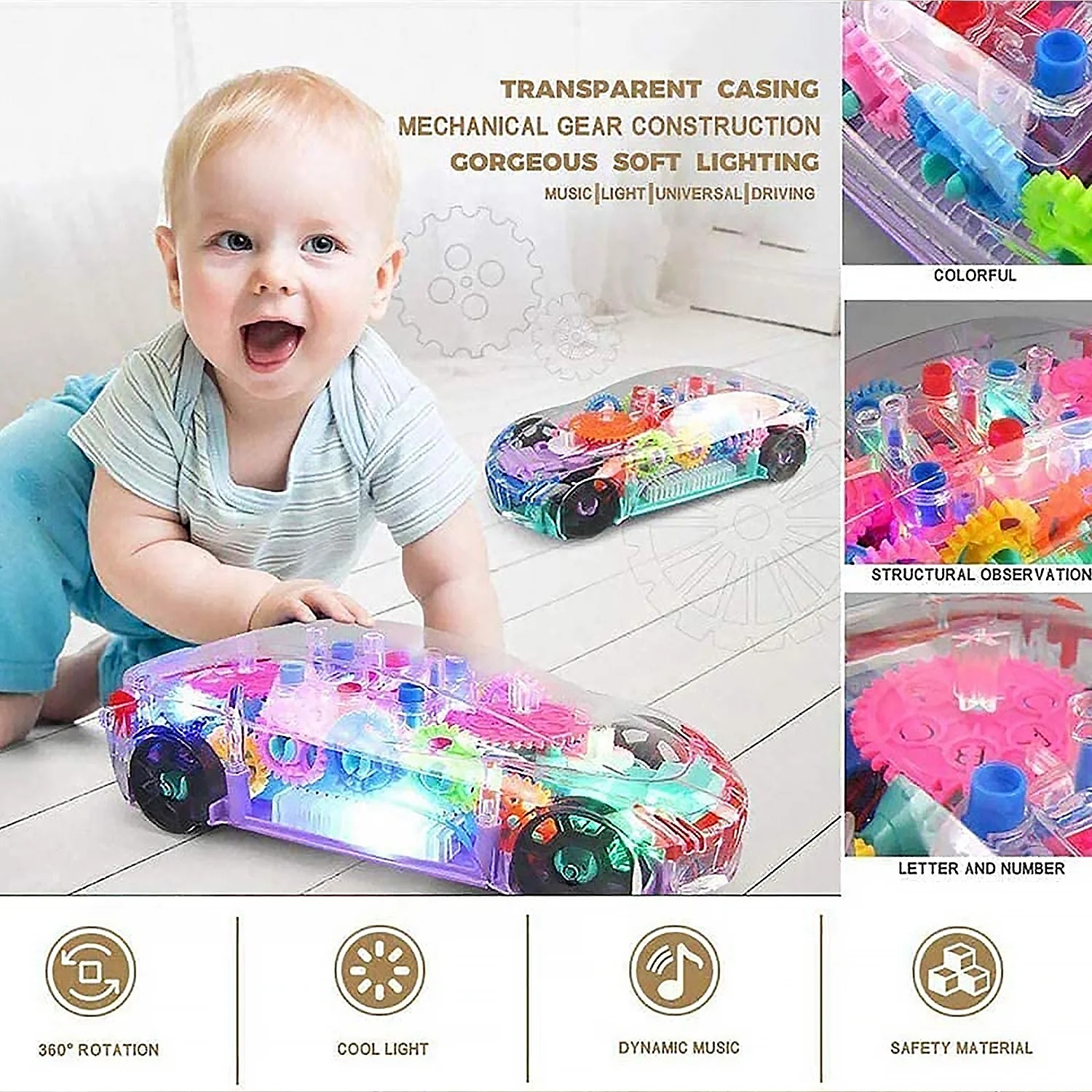 Rotating Transparent Gear Concept Car with Musical and 3D Flashing Lights Toy - Image 8