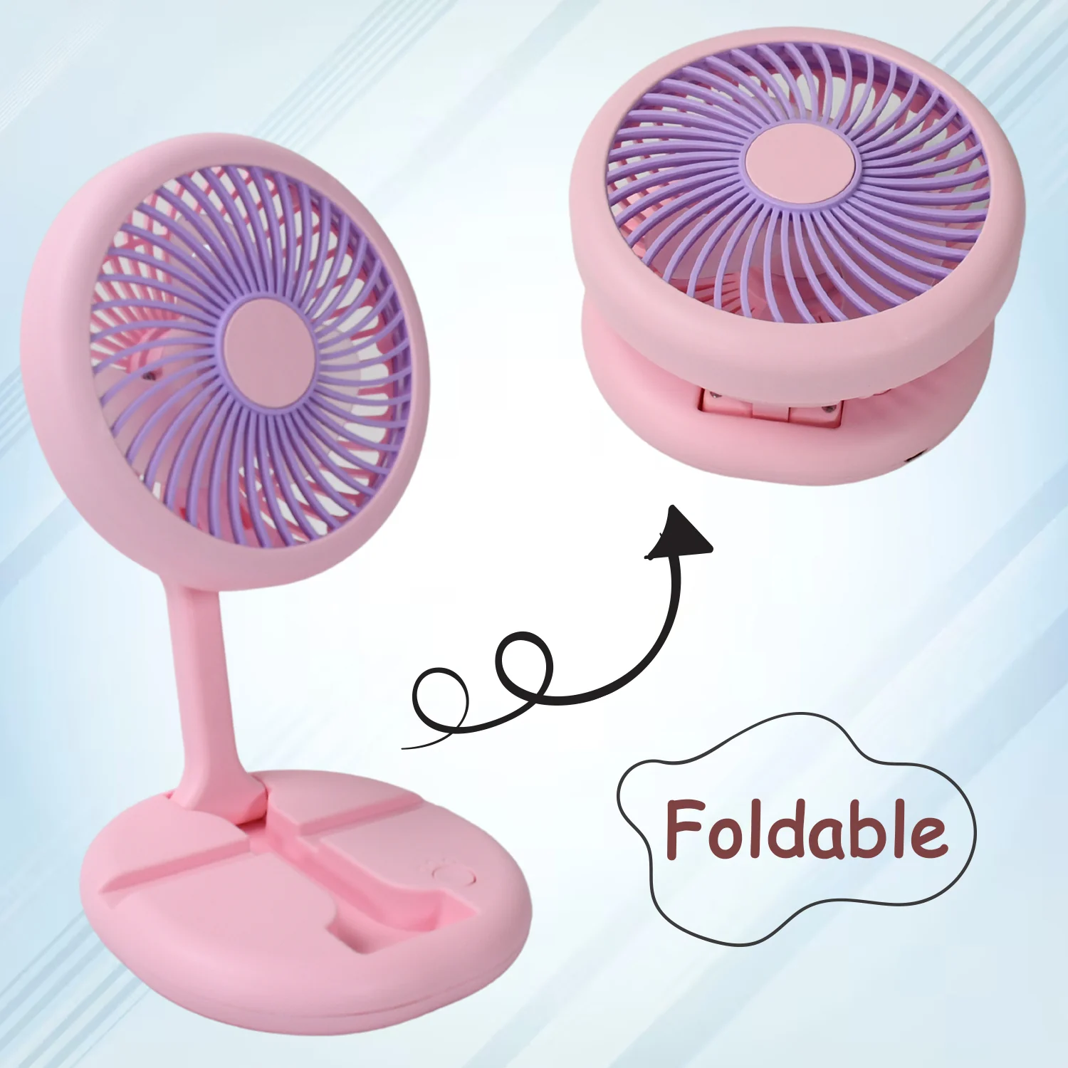 USB Rechargeable Portable Fan with LED Light – Heavy-Duty Foldable Fan - Image 4