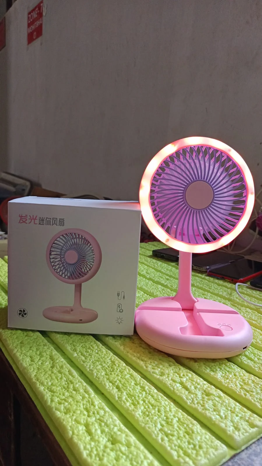 USB Rechargeable Portable Fan with LED Light – Heavy-Duty Foldable Fan - Image 9