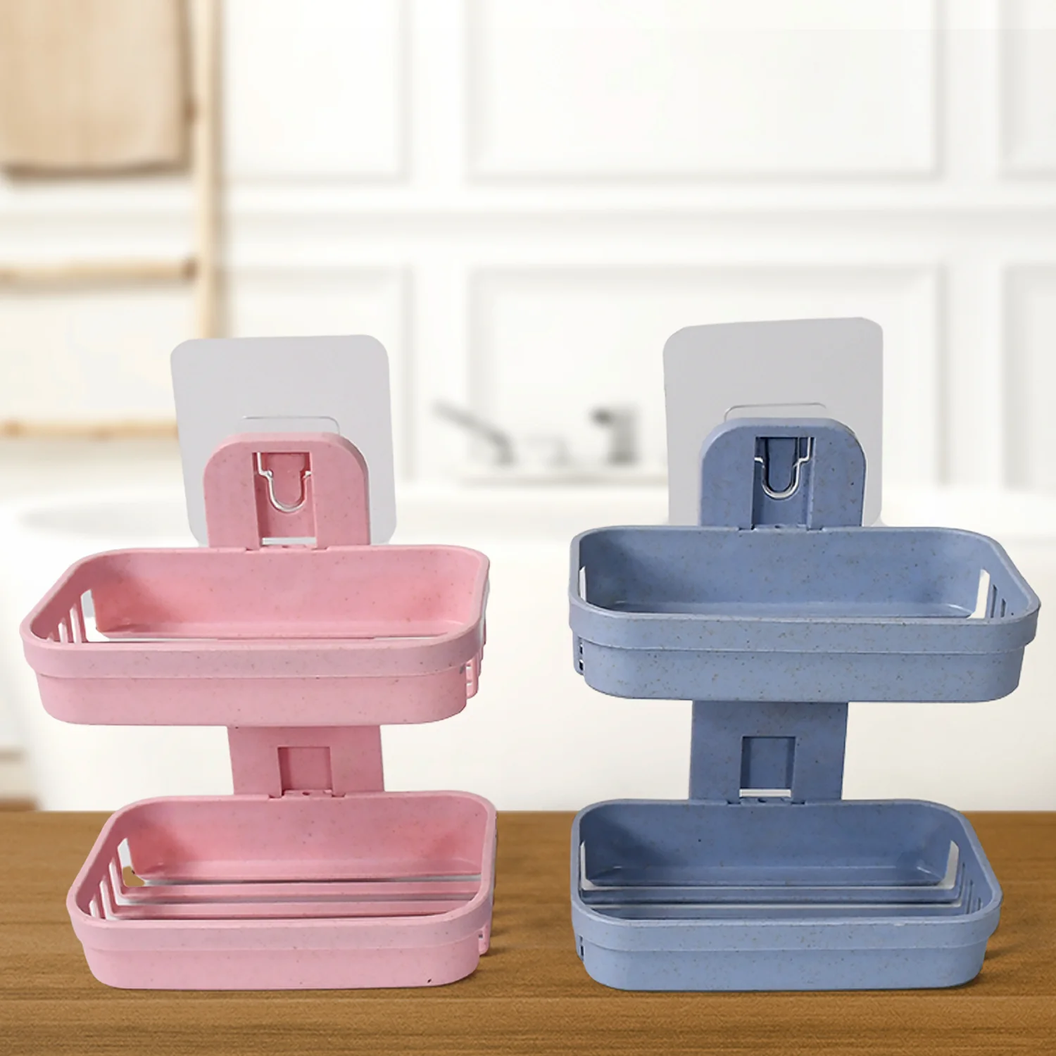 Adhesive Sticker Soap 2 Layer Dish Holder Wall Mounted (Double Layers / 2 pc) - Image 3