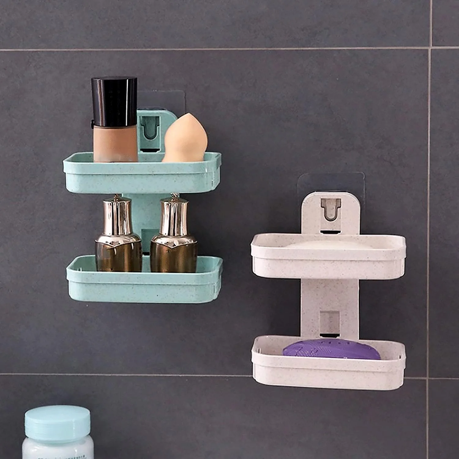 Adhesive Sticker Soap 2 Layer Dish Holder Wall Mounted (Double Layers / 2 pc) - Image 5