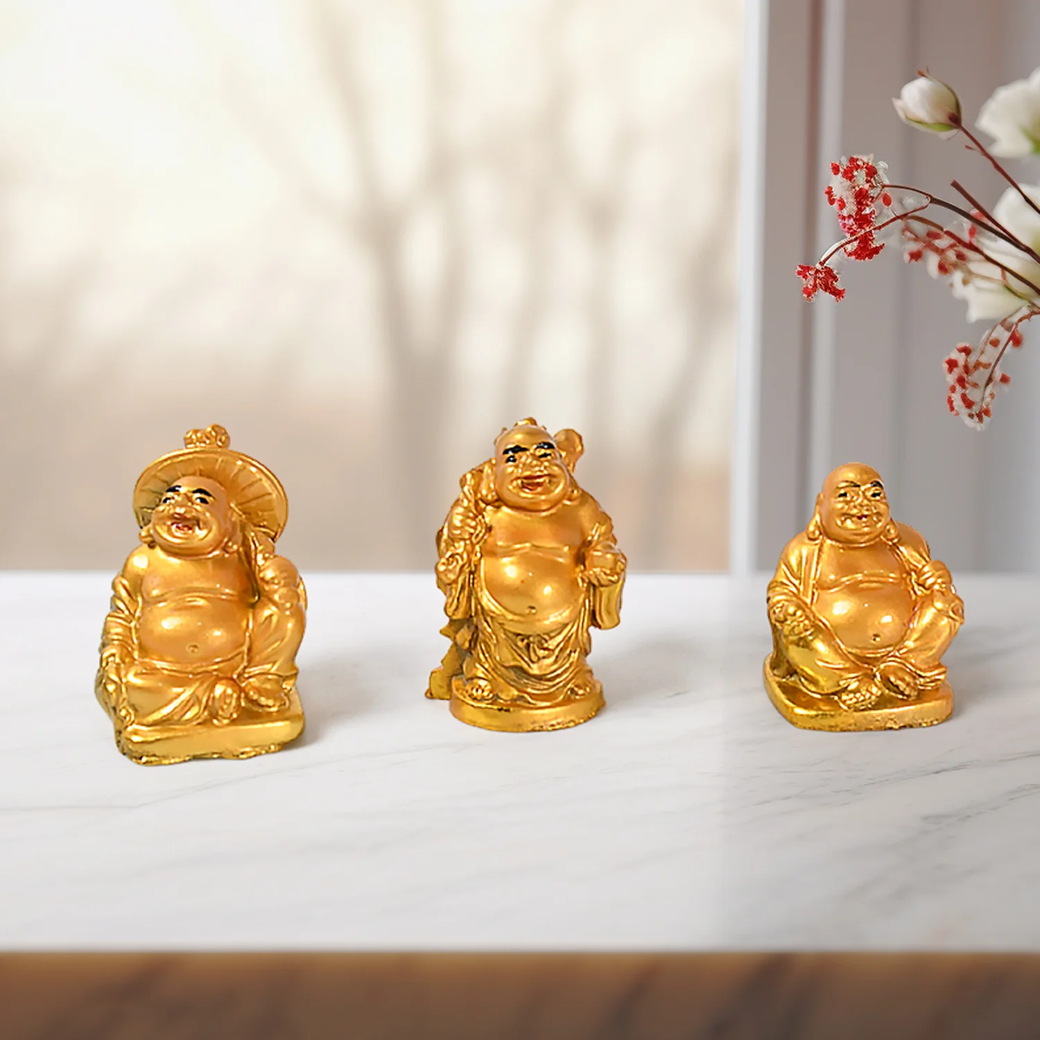 Golden Laughing Buddha Set of Six Pieces Statue for HappinessGood Luck Home Decor - Image 4