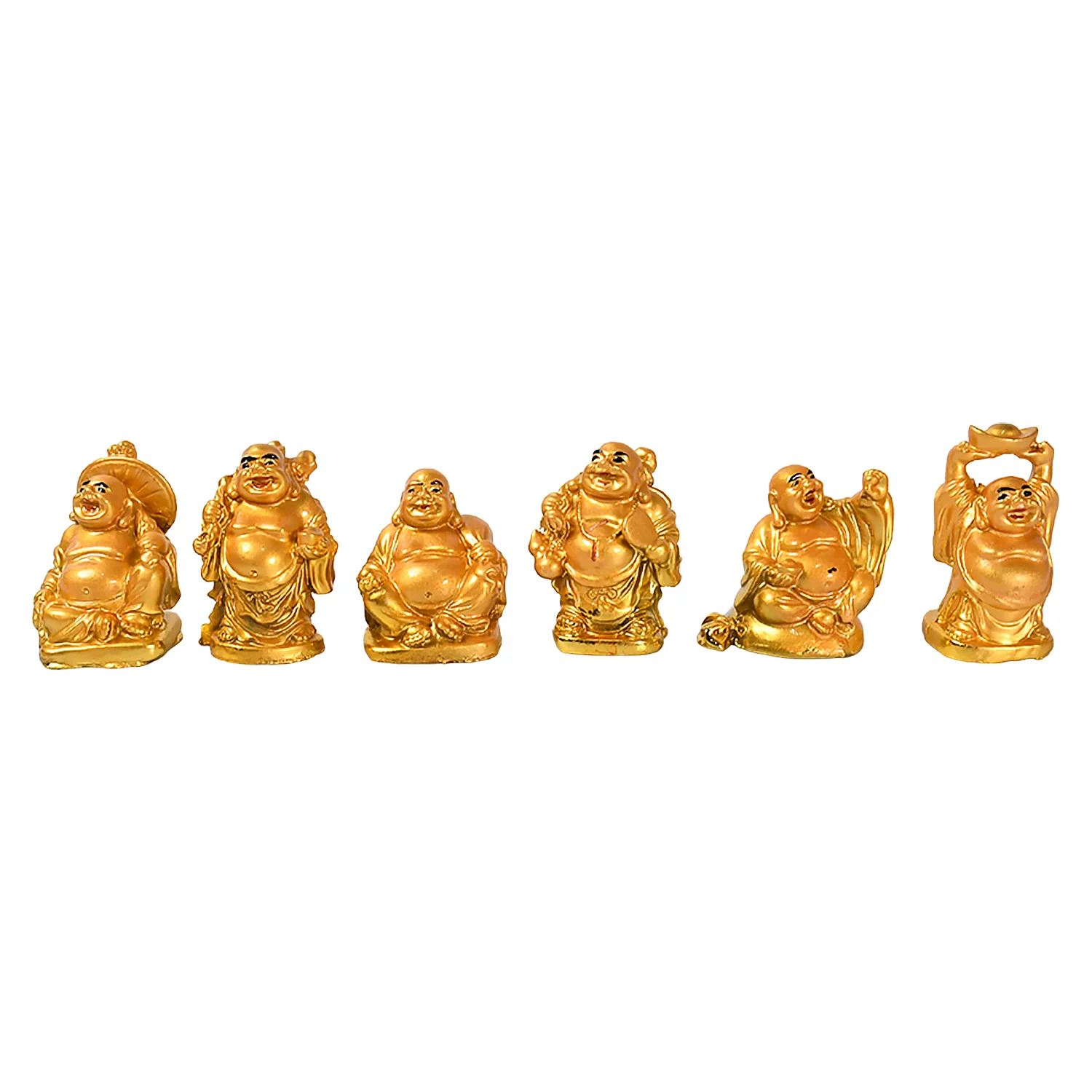 Golden Laughing Buddha Set of Six Pieces Statue for HappinessGood Luck Home Decor - Image 5