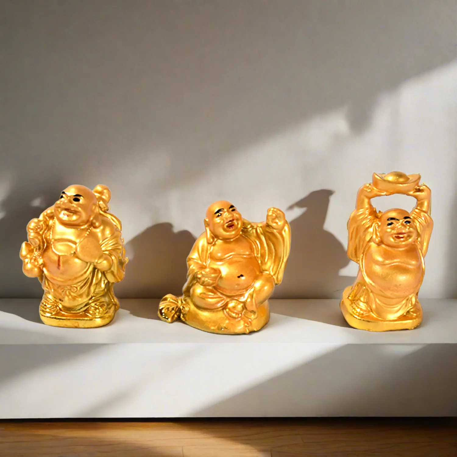 Golden Laughing Buddha Set of Six Pieces Statue for HappinessGood Luck Home Decor - Image 6