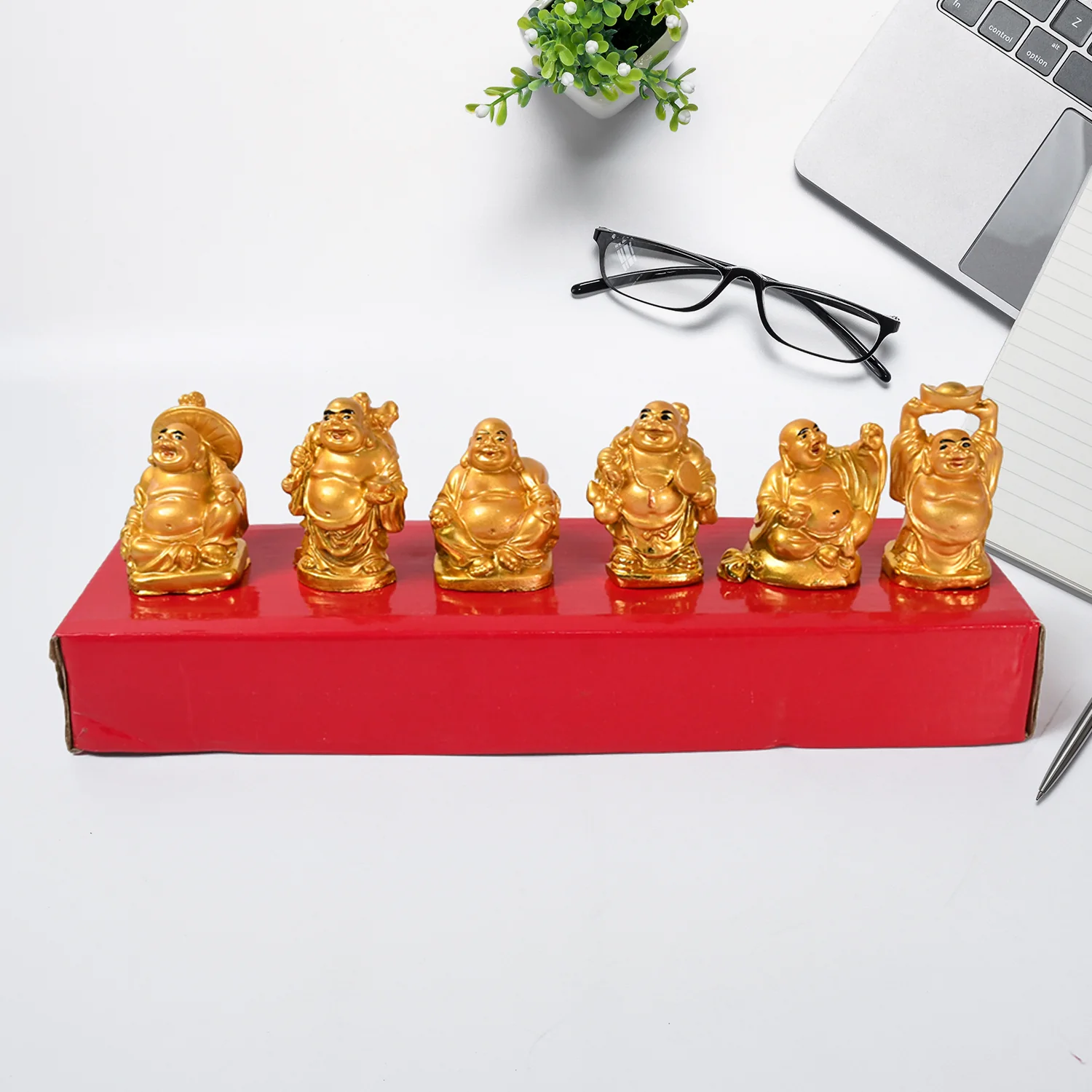 Golden Laughing Buddha Set of Six Pieces Statue for HappinessGood Luck Home Decor - Image 7