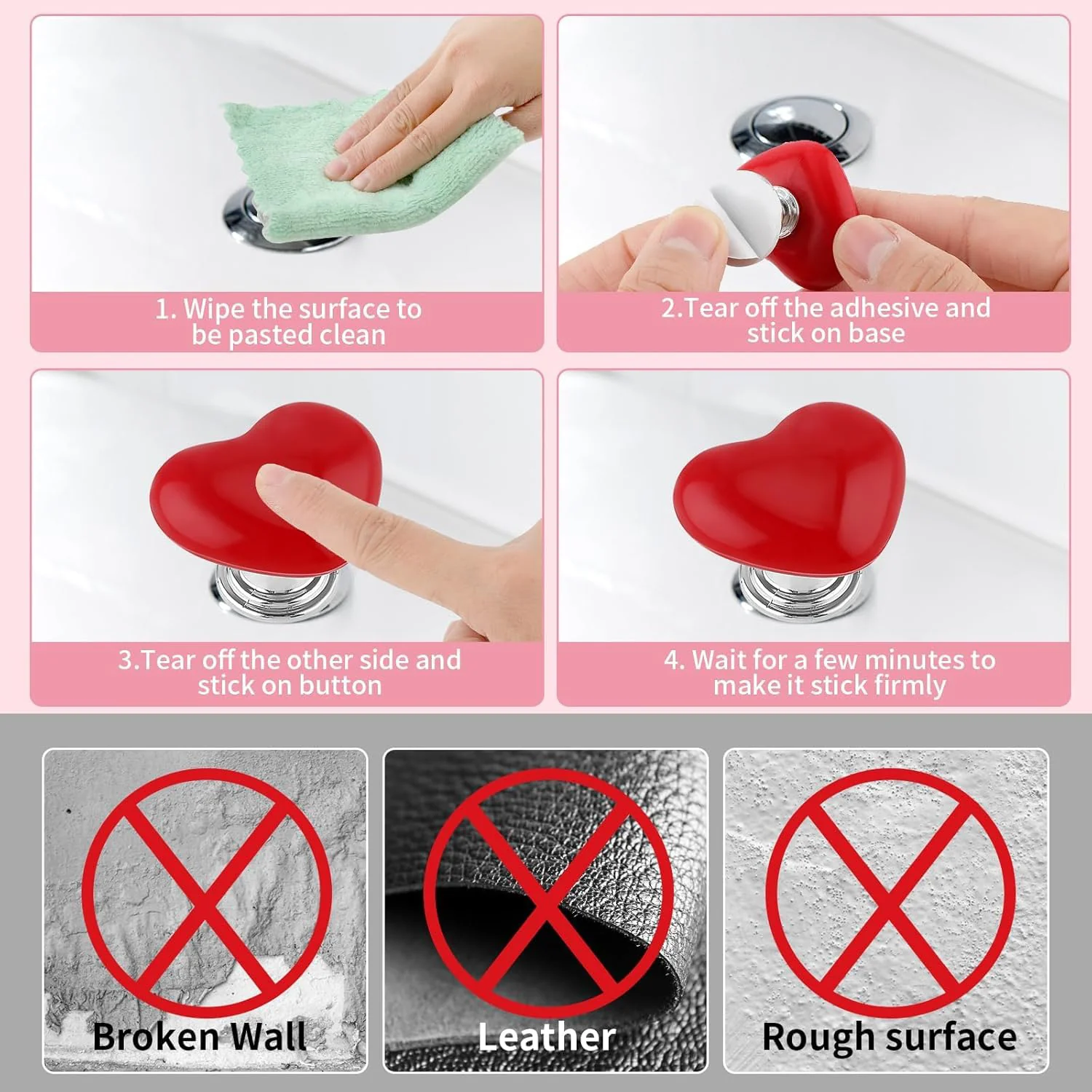 Heart-shaped Knob Pulls Toilet Press Button (4 Pc) - Image 4