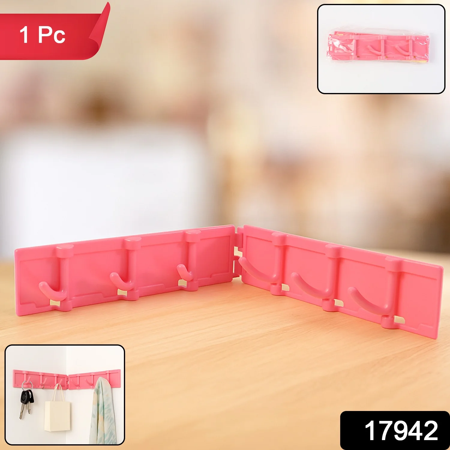 Foldable Rotating Wall-Mounted Multipurpose 6 Hook Rack (1 Pc) - Image 2