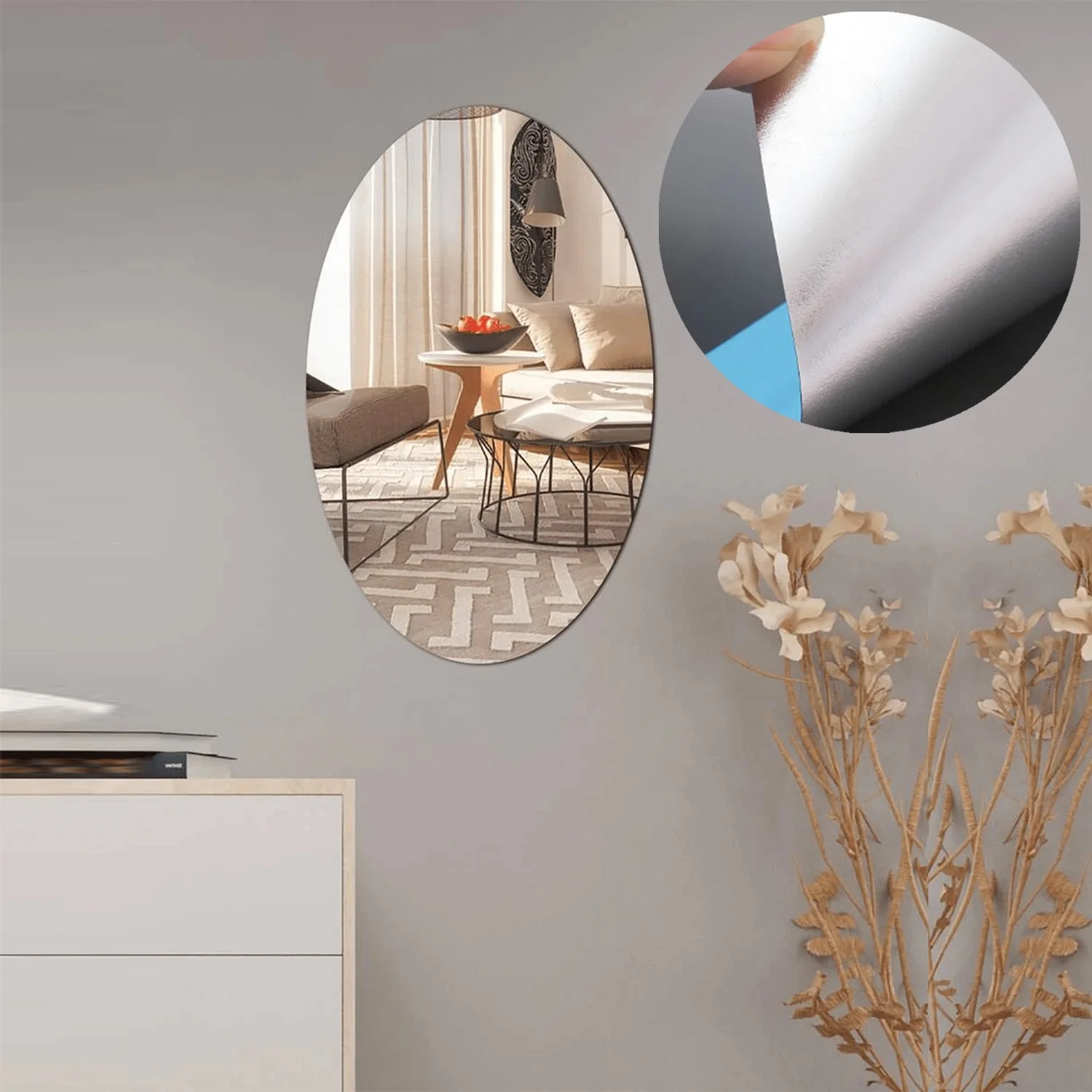 Oval Shape 3D Mirror Sticker (2 Pc Set) - Image 3