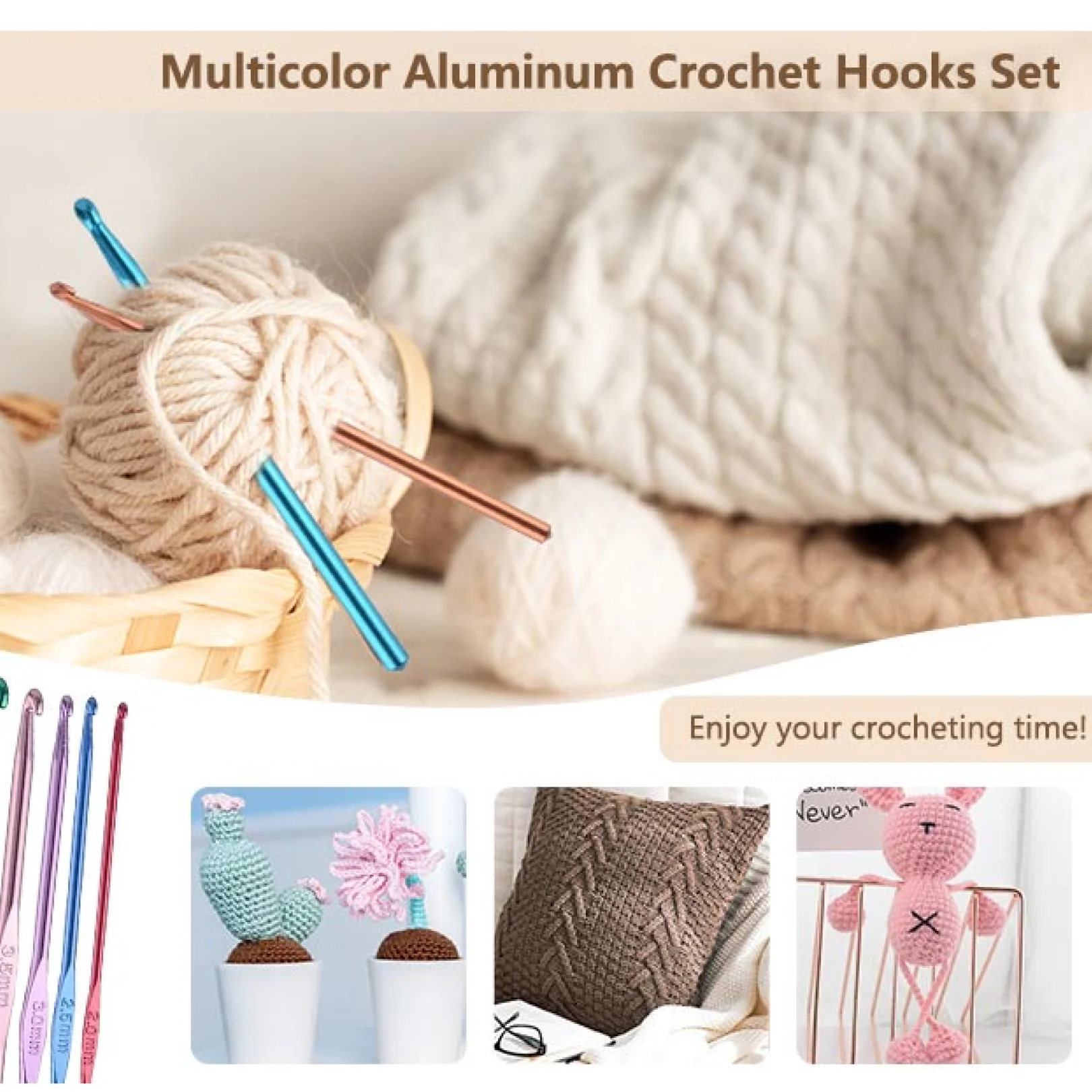 Aluminium Multicolor Knitting Needles, Crochet Kit (12 Pcs Set) - Image 3