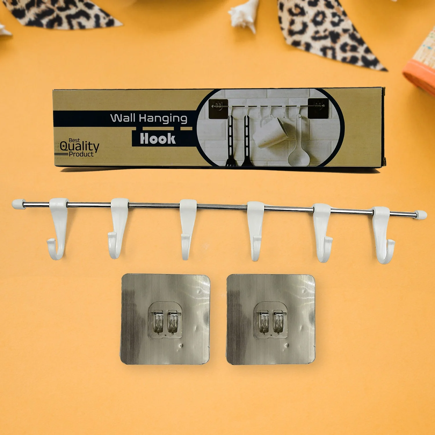 Stainless Steel Utensil Hanger Rail Nail Free Wall Mount - Image 3