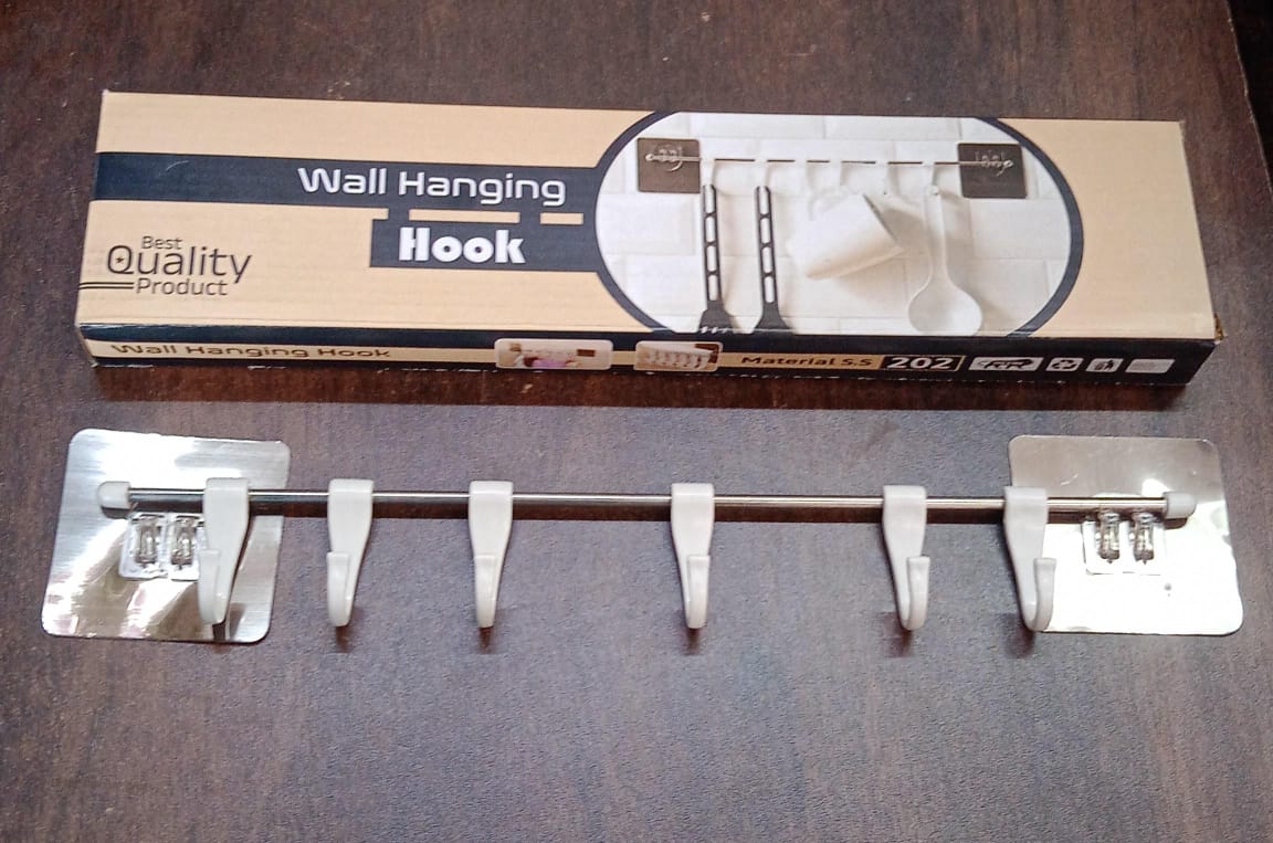 Stainless Steel Utensil Hanger Rail Nail Free Wall Mount - Image 8
