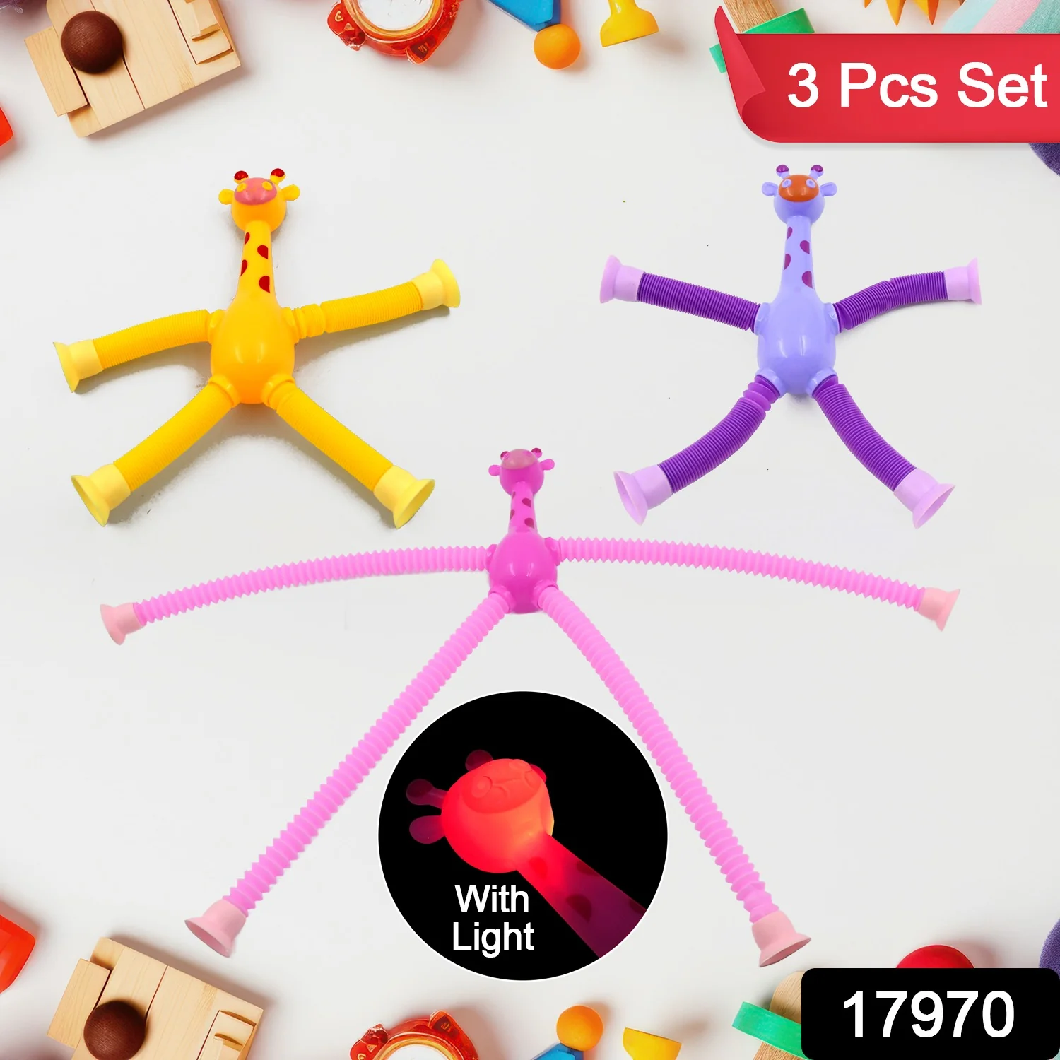 LED Telescopic Suction Cup Giraffe Toy (3 Pcs Set) - Image 2