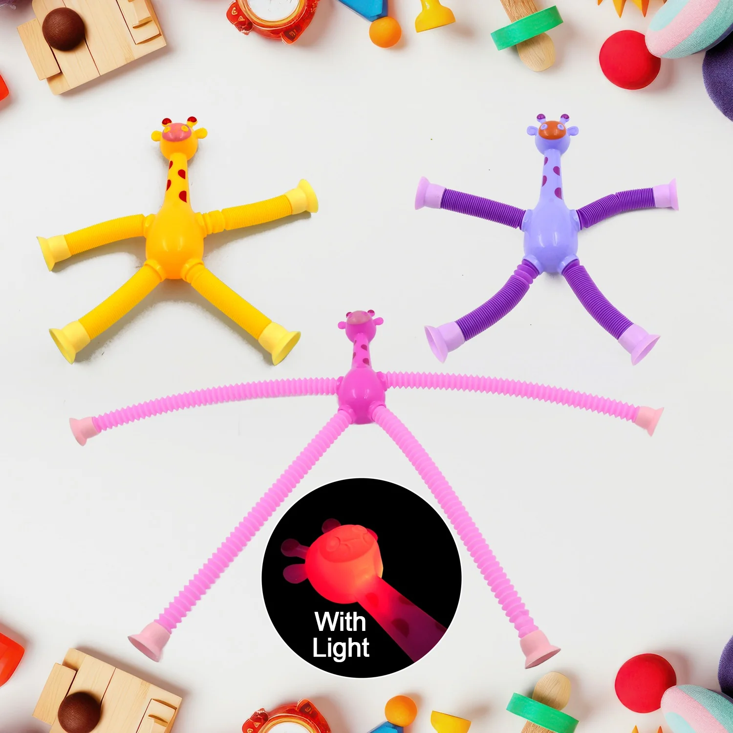 LED Telescopic Suction Cup Giraffe Toy (3 Pcs Set) - Image 3