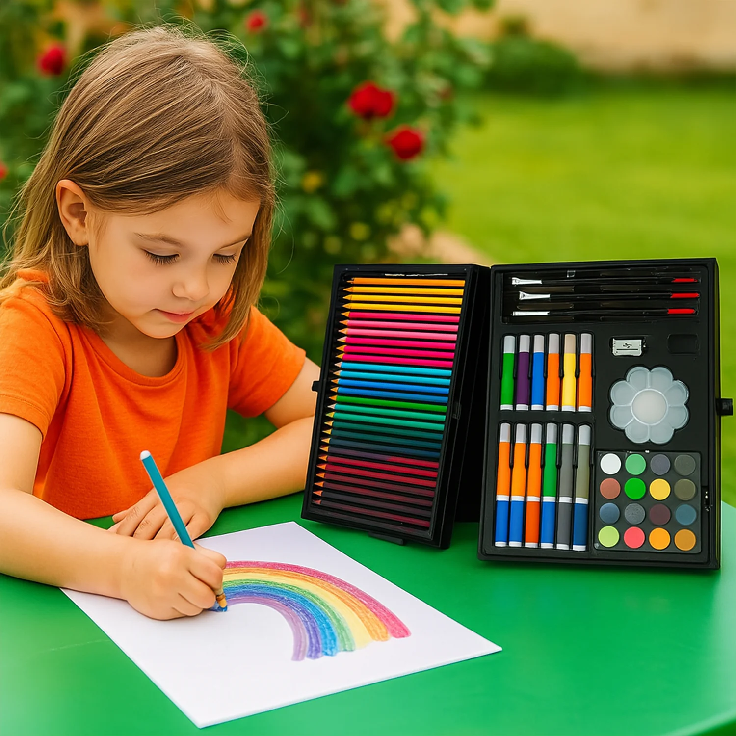 17980 Professional Art Set-Drawing Painting Sketching Coloring Kids Set All in 1 Art Case Perfect for Kids with Unicorn Design Case, Shading Crayons Oil Pastels Color Set Watercolor Cakes Paint Brush Sharpener Eraser (145 Pcs Set) - Image 3