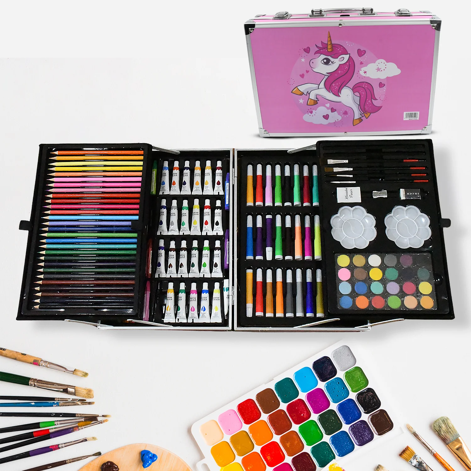 17980 Professional Art Set-Drawing Painting Sketching Coloring Kids Set All in 1 Art Case Perfect for Kids with Unicorn Design Case, Shading Crayons Oil Pastels Color Set Watercolor Cakes Paint Brush Sharpener Eraser (145 Pcs Set) - Image 4